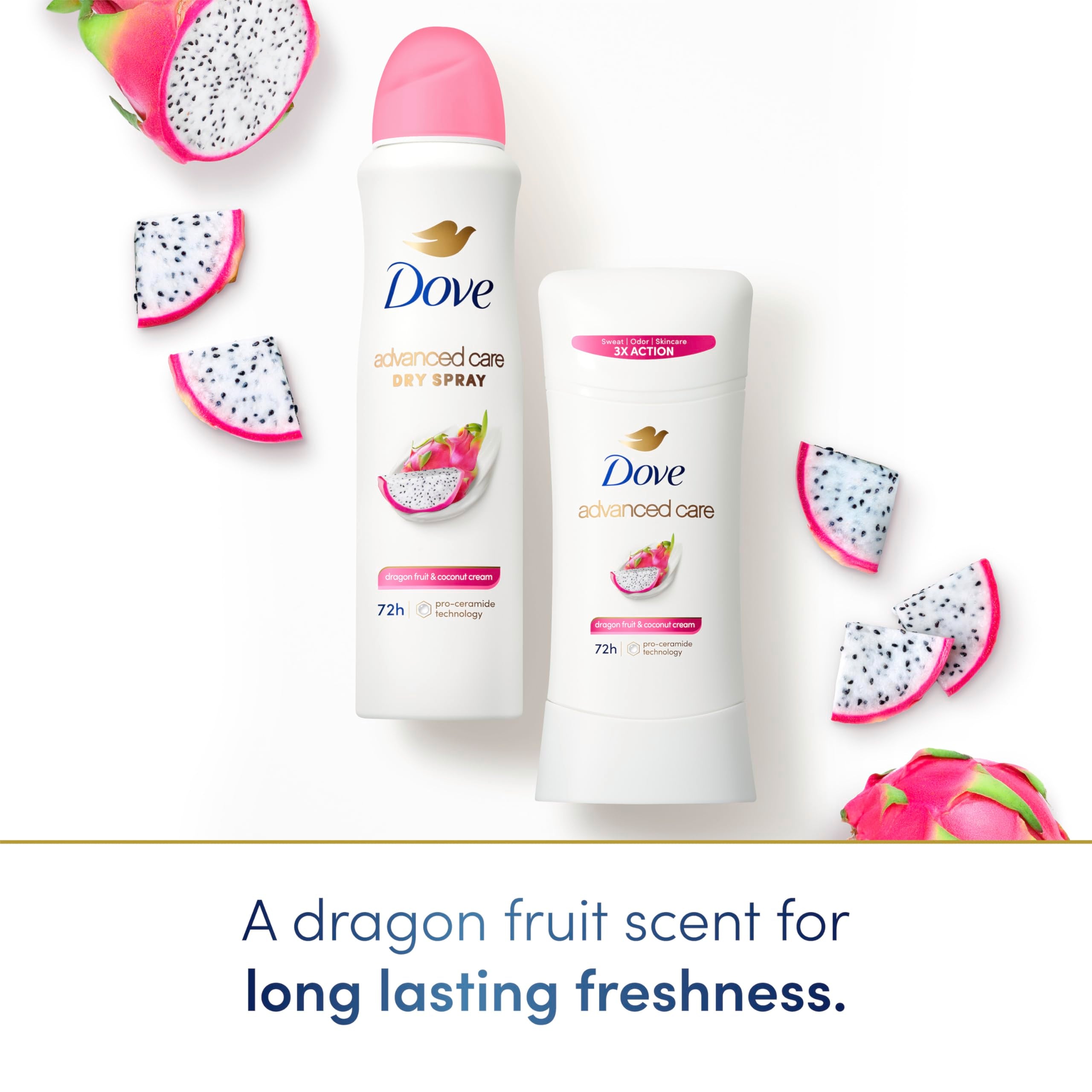 Dove Advanced Care Antiperspirant Deodorant for Women Dragon Fruit & Coconut Cream 3 pack 72 hour sweat and odor protection 2.6 oz