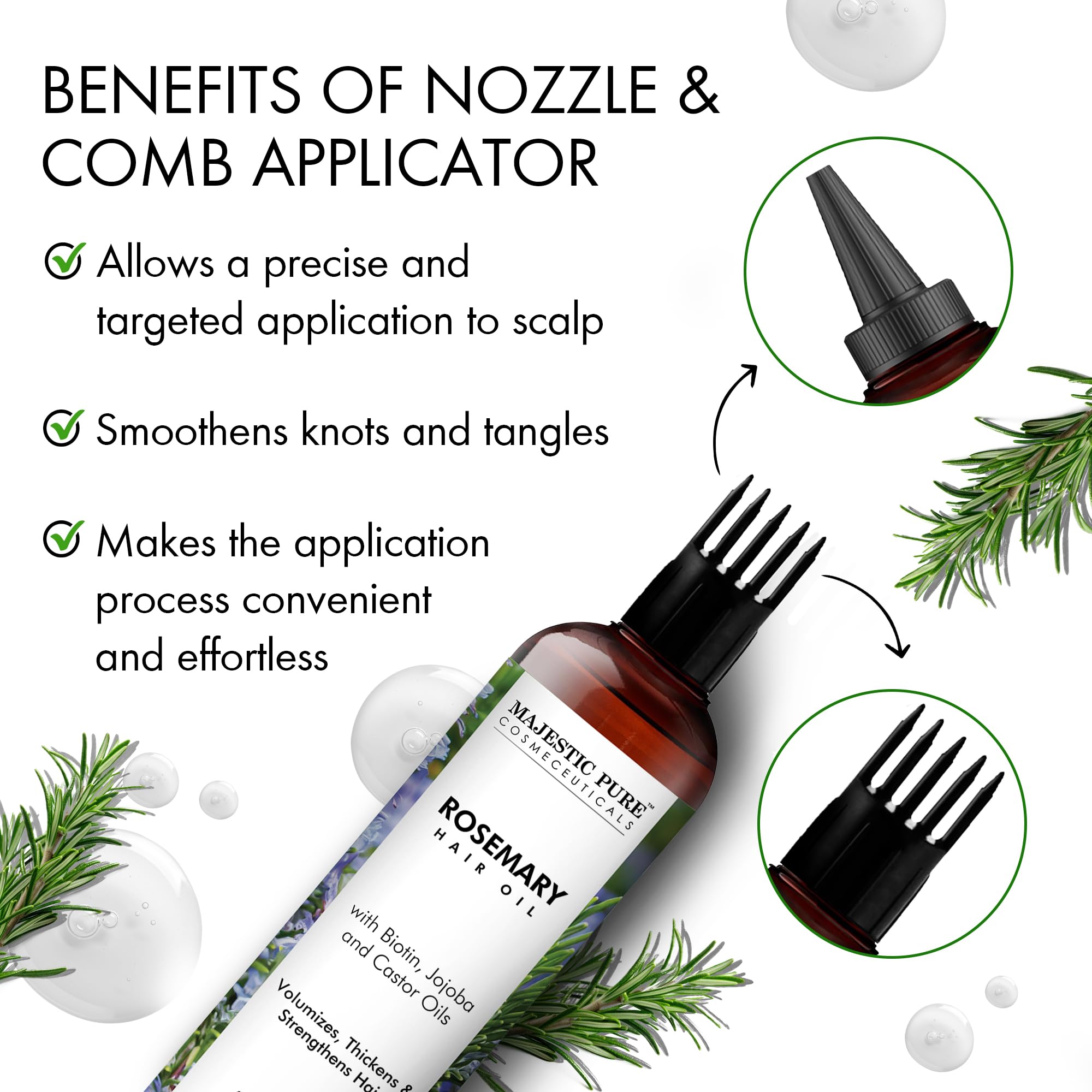 Majestic Pure 100% Pure Rosemary Oil with Biotin for Hair Care, Strengthening, Nourishing, and Volumizing Formula with Jojoba Oil and Castor Oil - Non GMO Verified, 198 ml