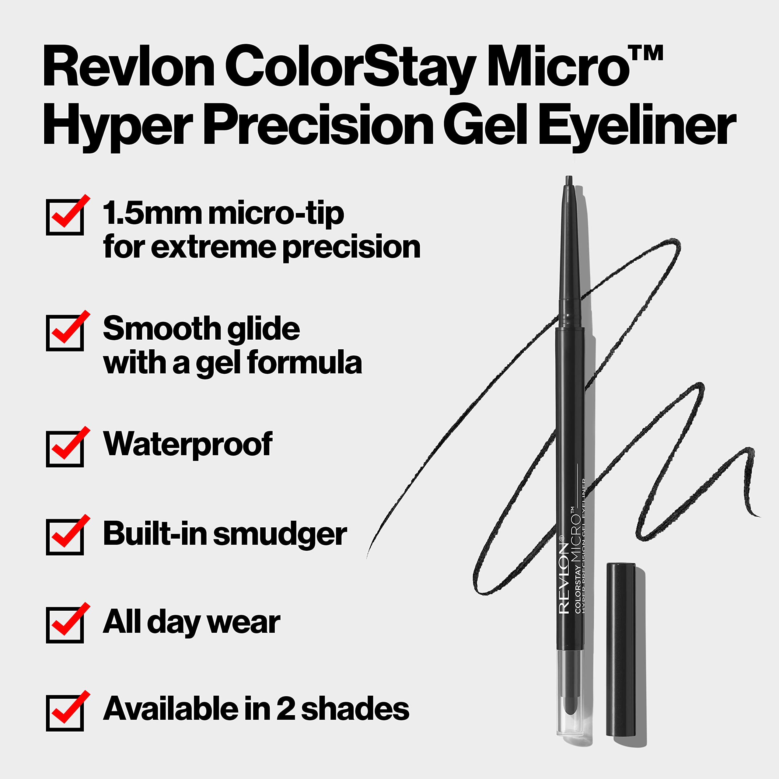 Revlon Gel Eyeliner, ColorStay Micro Hyper Precision Eye Makeup with Built-in Smudger, Waterproof, Longwearing with Micro Precision Tip, 215 Brown, 0.002 oz