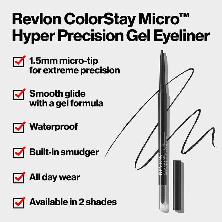 Revlon Gel Eyeliner, ColorStay Micro Hyper Precision Eye Makeup with Built-in Smudger, Waterproof, Longwearing with Micro Precision Tip, 215 Brown, 0.002 oz