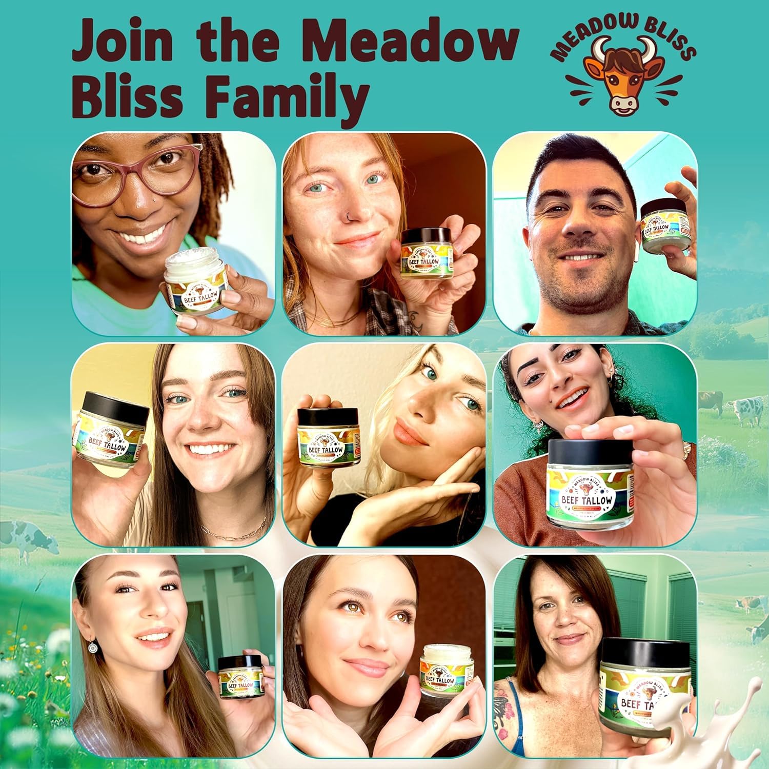 Meadow Bliss Beef Tallow for Skin - Moisturizer Cream - 100% Grass Fed - Whipped Beef Tallow - Organic Jojoba Oil - Organic Shea Butter - Supports Eczema, Rosacea+ - Made in USA - Citrus Breeze - 4 oz