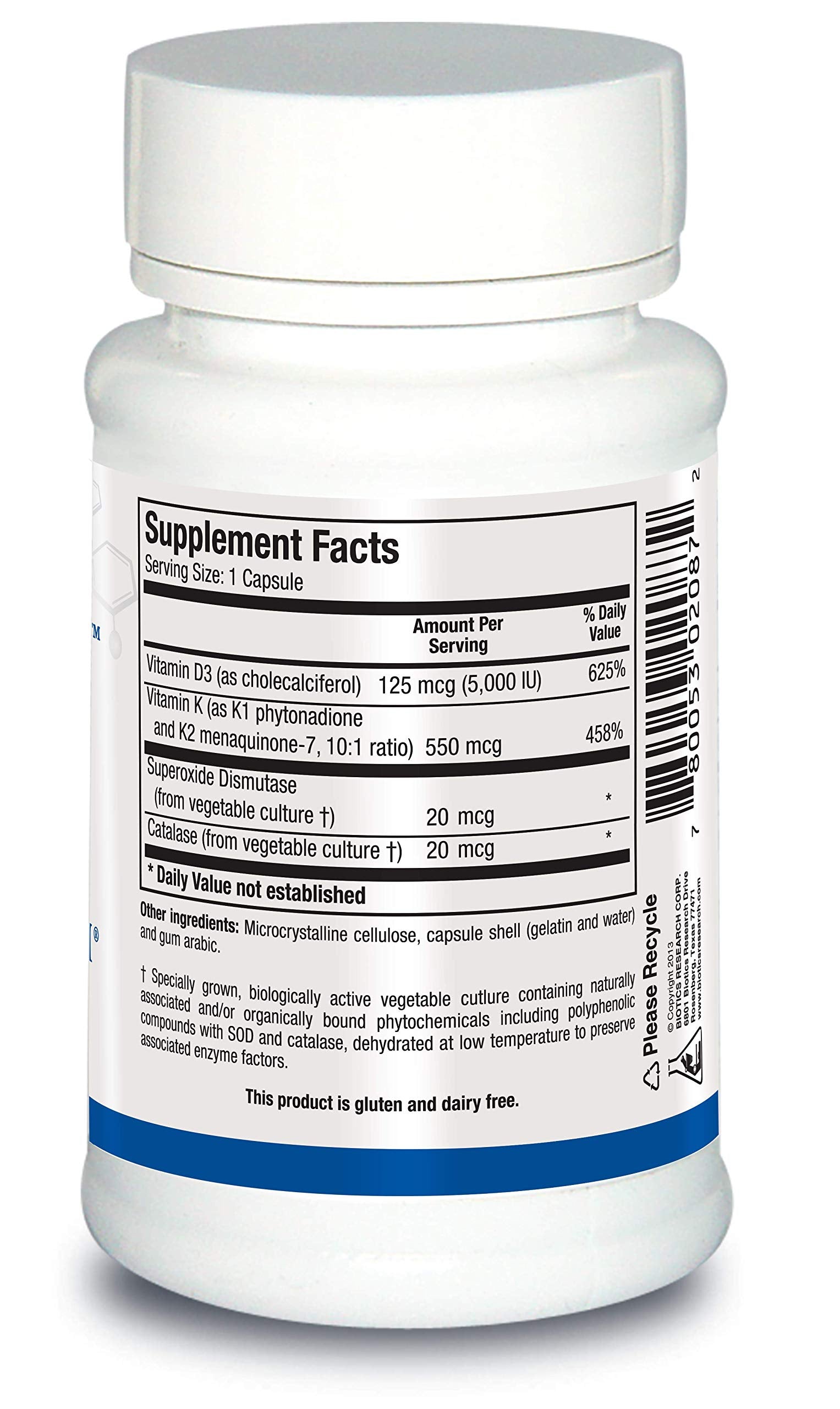 Biotics Research Bio DK Caps 125 Emulsified Vitamin D3 and 550 Vitamin K, Easy to Take Capsule, MK 7, Stronger Bones, Heart Health, Musculoskeletal Strength, Healthy BMI 60 Capsules
