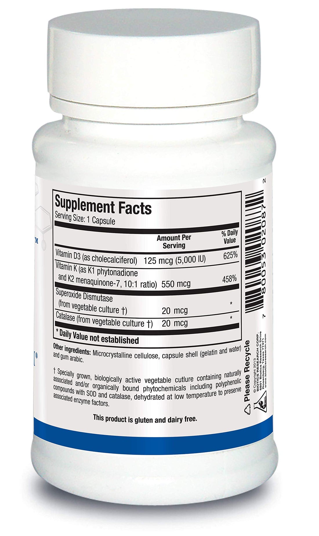 Biotics Research Bio DK Caps 125 Emulsified Vitamin D3 and 550 Vitamin K, Easy to Take Capsule, MK 7, Stronger Bones, Heart Health, Musculoskeletal Strength, Healthy BMI 60 Capsules