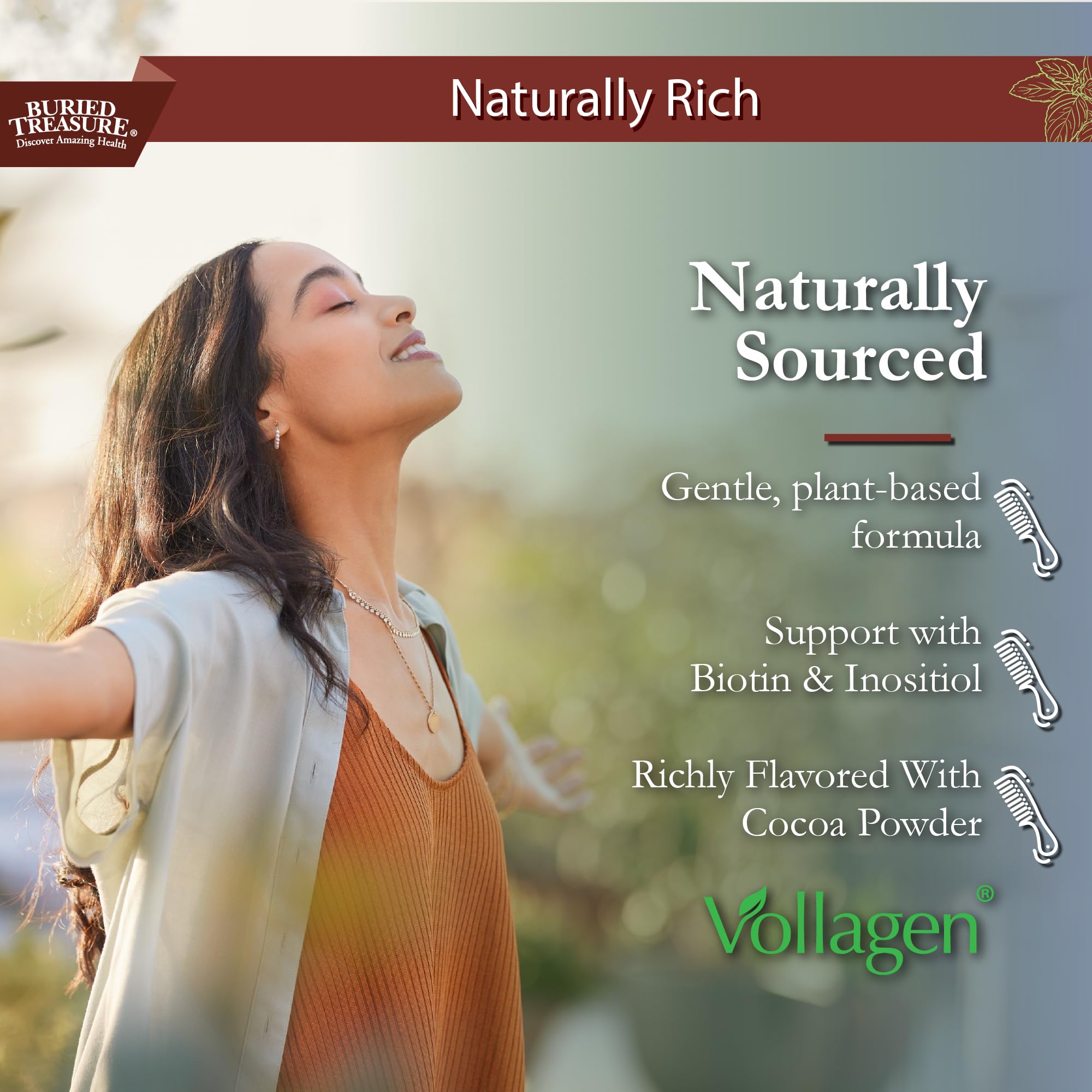 Buried Treasure Nature's Vollagen, Liquid Vegan Collagen, Biotin, MCT, Vitamin C, Hyaluronic Acid, Plant Based Collagen from Free Form Amino Acids, for Healthy Hair Skin and Nails Support for Women