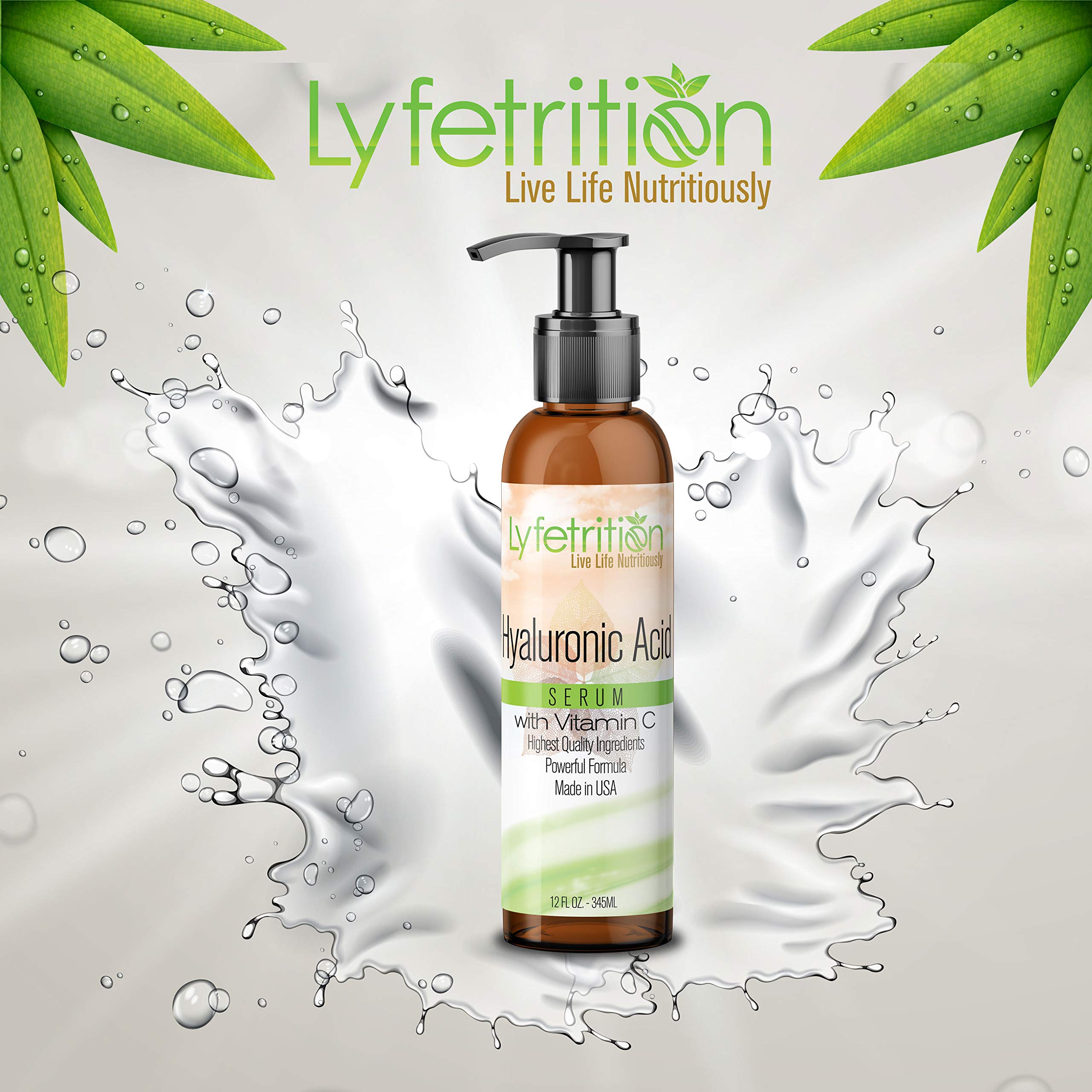 Lyfetrition ââ‚¬â€œ 12 oz large bottle - Hyaluronic Acid Serum with Vitamin C for Face ââ‚¬â€œ Deeply Moisturizing, Anti Aging, Vegan Collagen Boost, Hyaluronic Skin Serum ââ‚¬â€œ Nourishes Skin