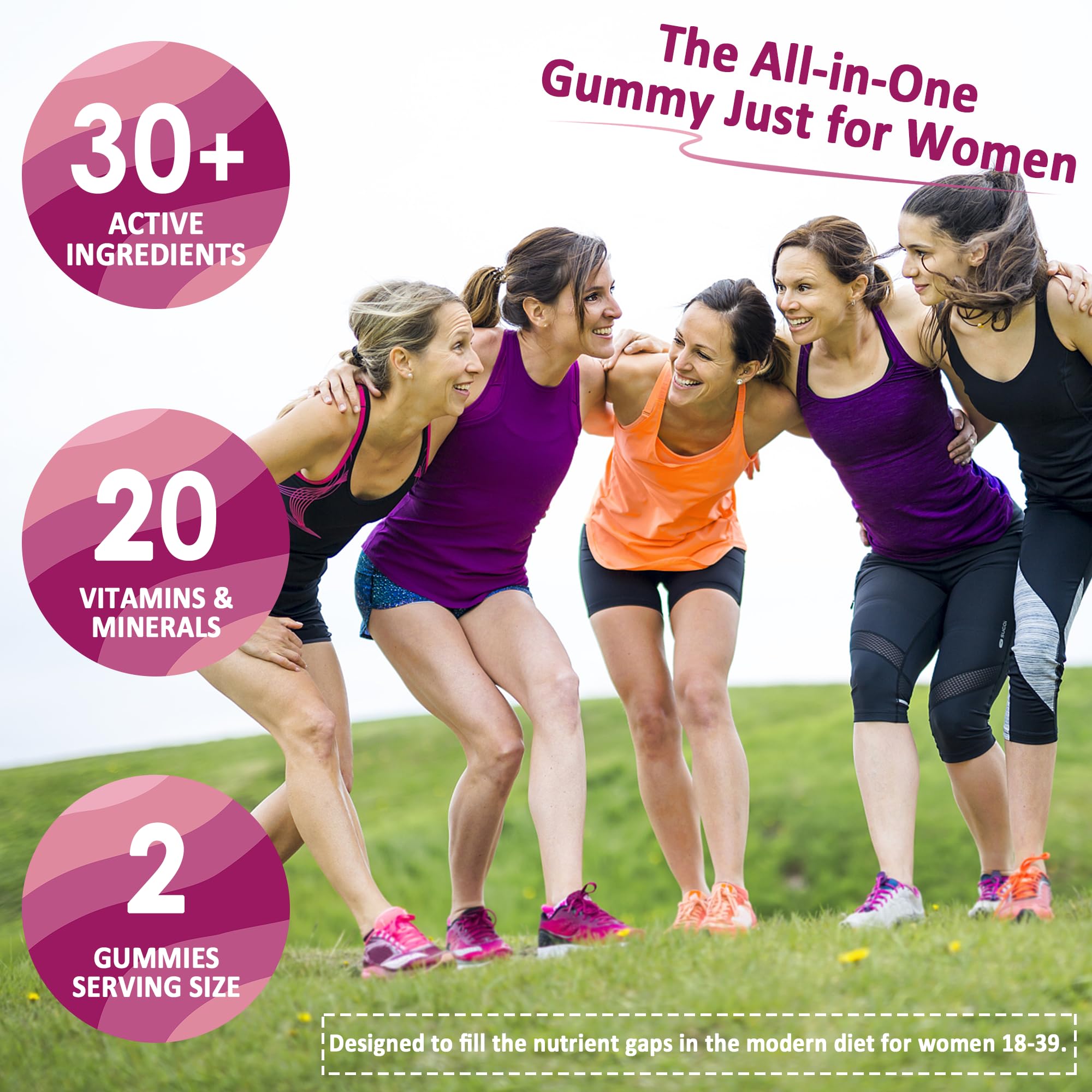 Womens Multivitamin Gummy with Iron, Biotin 2500mcg, Collagen, Keratin, Daily Vitamins A C D E Folate, B Complex, Methylated Multivitamin for Women Support Energy, Beauty, Immune, Sugar Free, 60 Cts