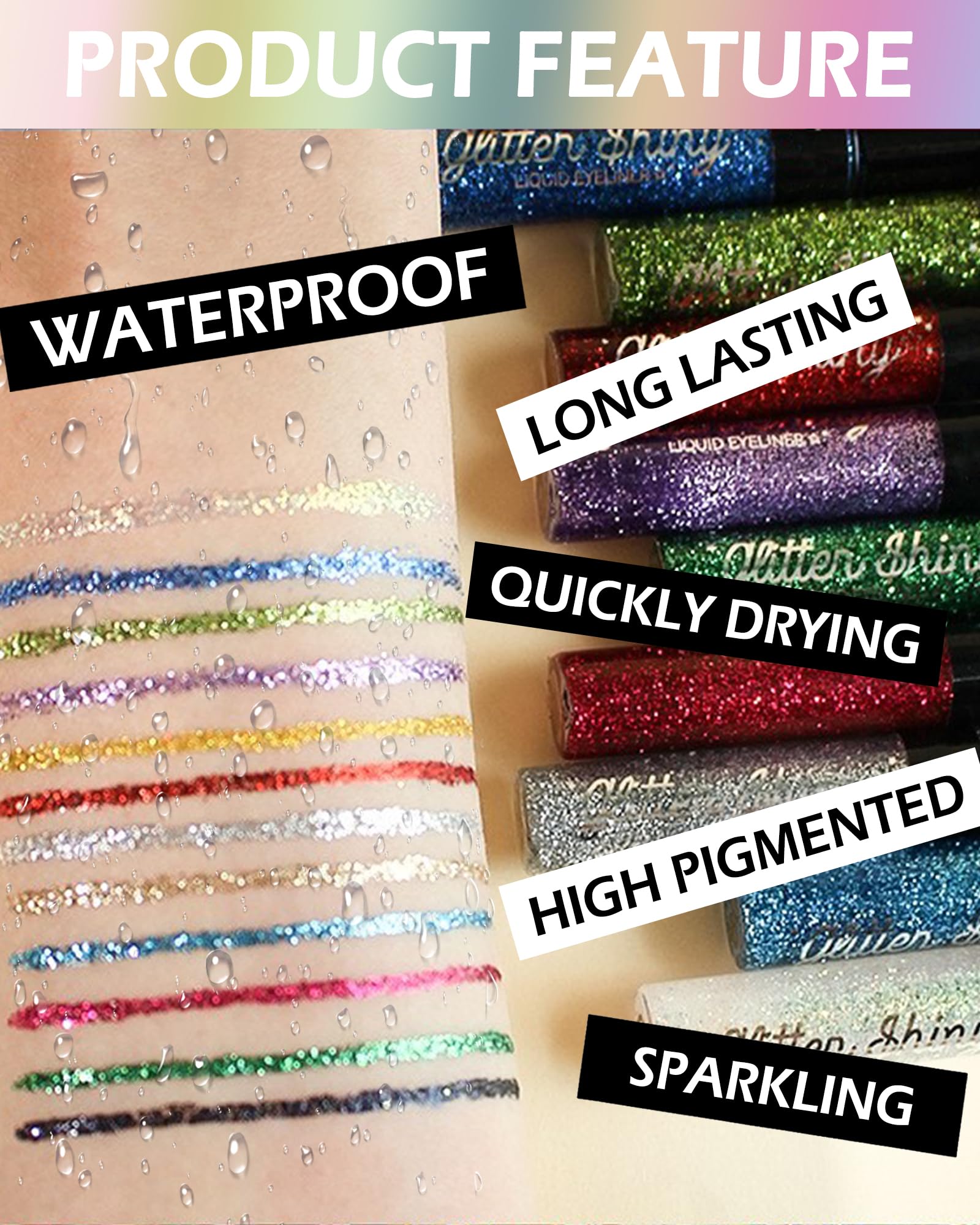 Caedelfly Metallic Shimmer Glitter Eyeliner, Liquid Gel Eyeshadow - Waterproof, Long Wearing, Smudge-Proof, Ultra-Fine Tip - Gold Sparkling Eye Glitter Makeup-05