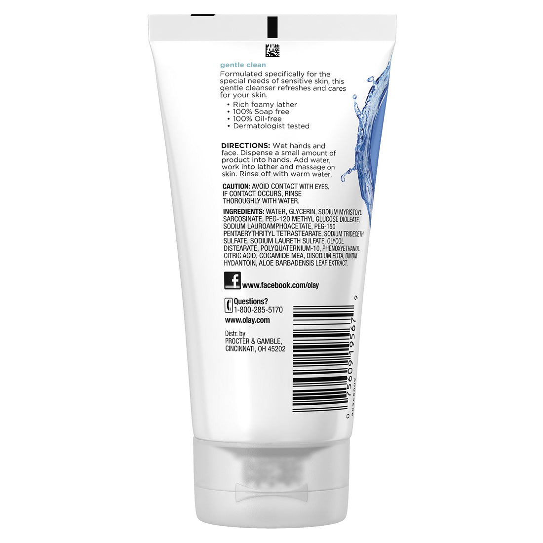 Olay Gentle Clean Foaming Face Cleanser for Sensitive Skin Tube, 5.0 oz