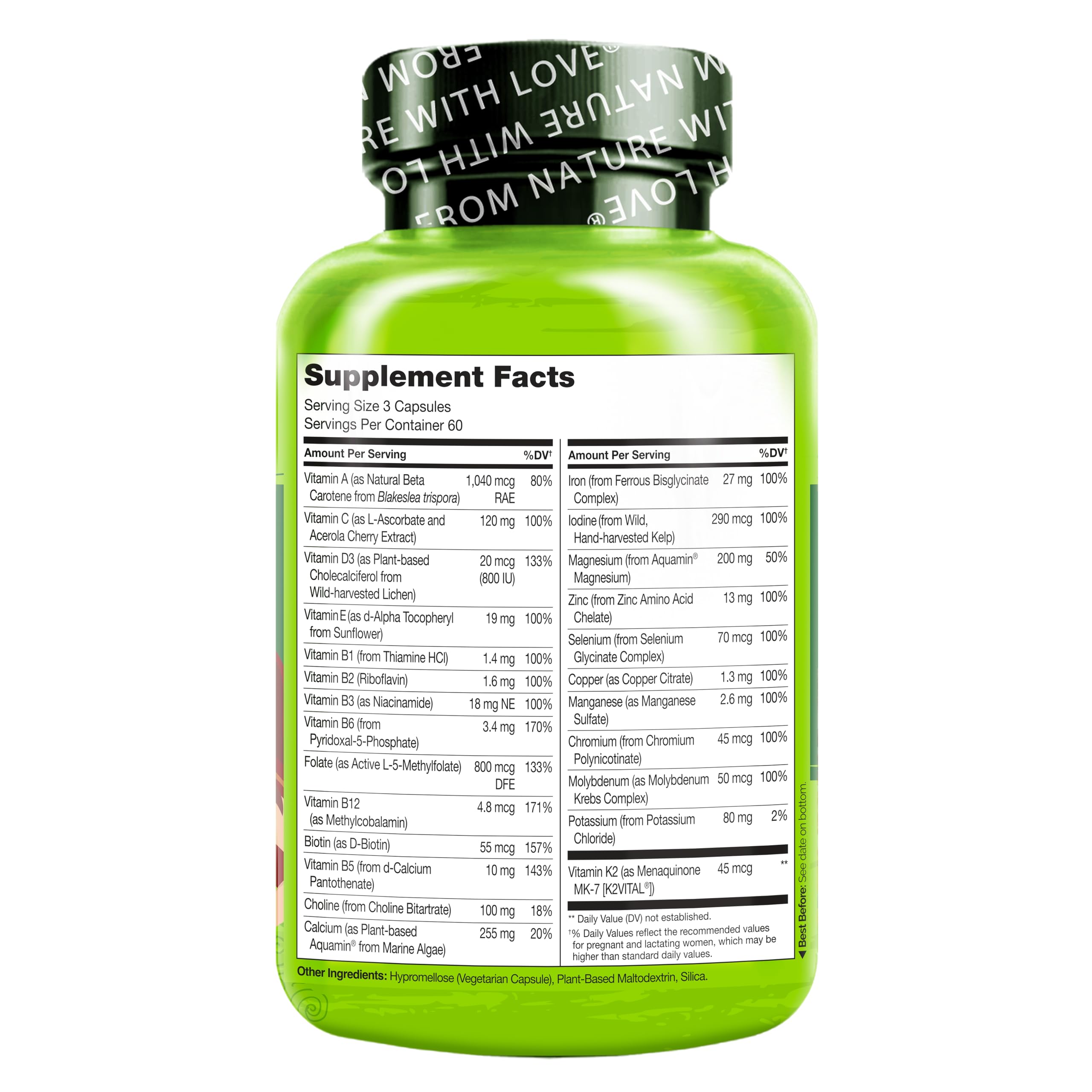 NATURELO Prenatal Multivitamin with Gentle Chelated Iron, Methyl Folate, Plant Calcium & Choline - Vegan, Vegetarian - Non-GMO - Gluten Free - 180 Capsules - 4 Month Supply (Pack of 2)