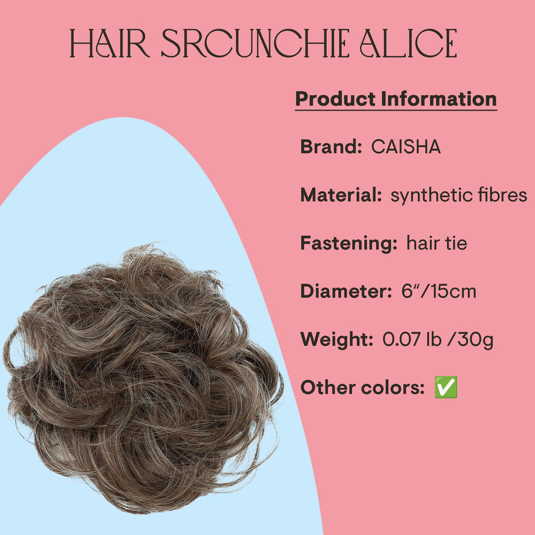 PRETTYSHOP Scrunchy Scrunchie Bun Updo Hairpiece Hair Ribbon Ponytail Extensions Curly Diverse Colors grey brown mix 101/30 AD