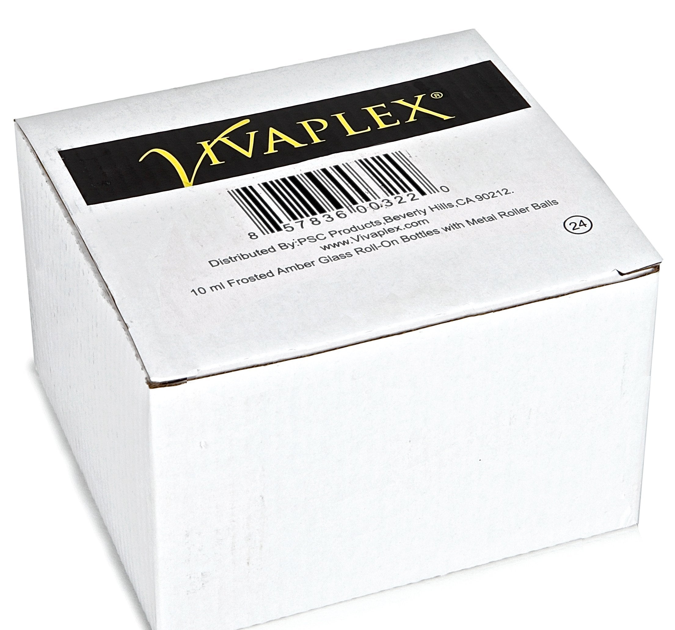 Vivaplex, 24, Frosted Amber, 10 ml Glass Roll-on Bottles with Stainless Steel Roller Balls. 3 - 3 ml Droppers included