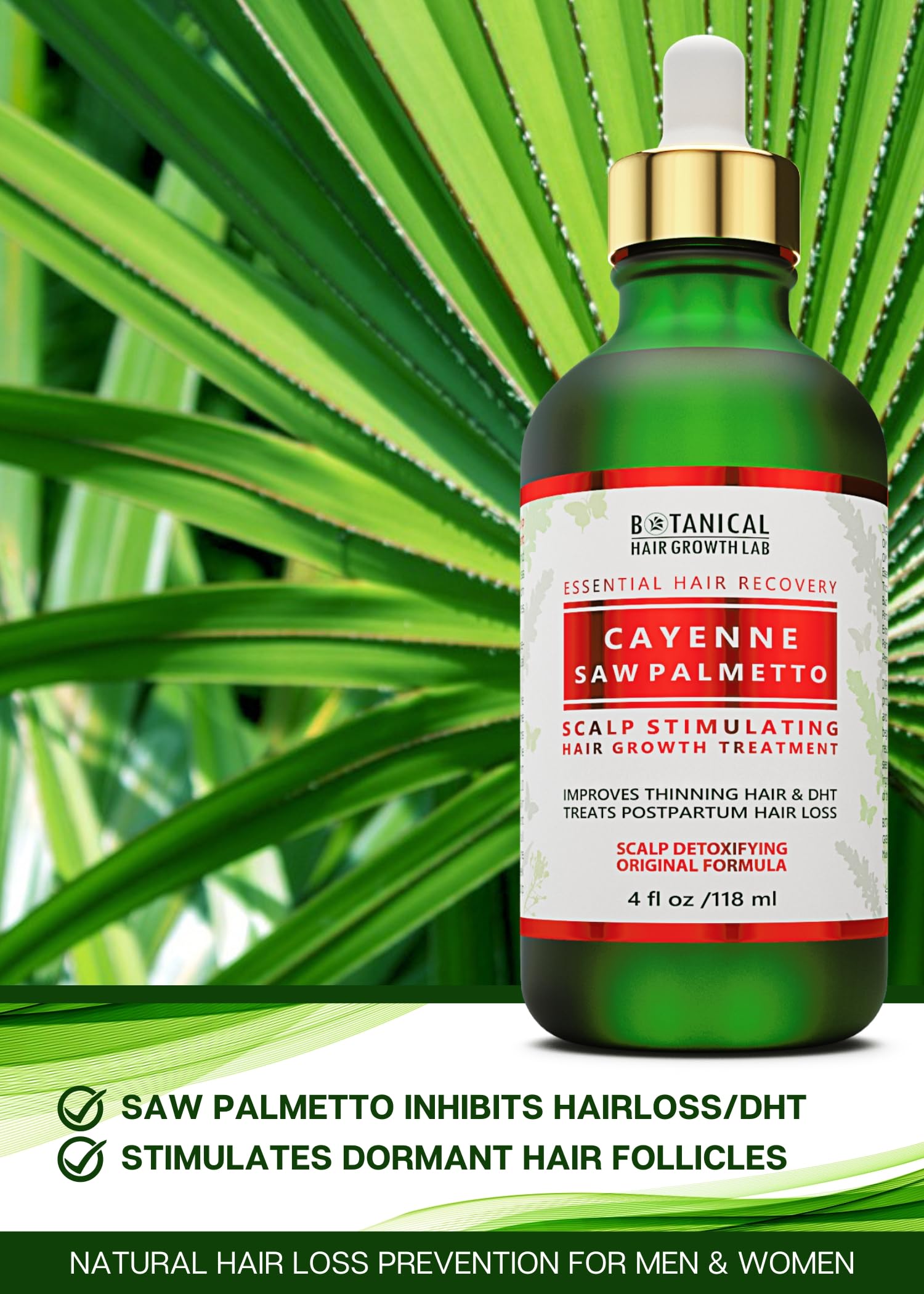 Anti Hair Loss Scalp Treatment DHT Blocker Cayenne - Saw Palmetto Hair Growth Botanical Pre-shampoo Organic Hair Growth Oil For Hair Thinning Prevention Postpartum Alopecia 4 Fl Oz