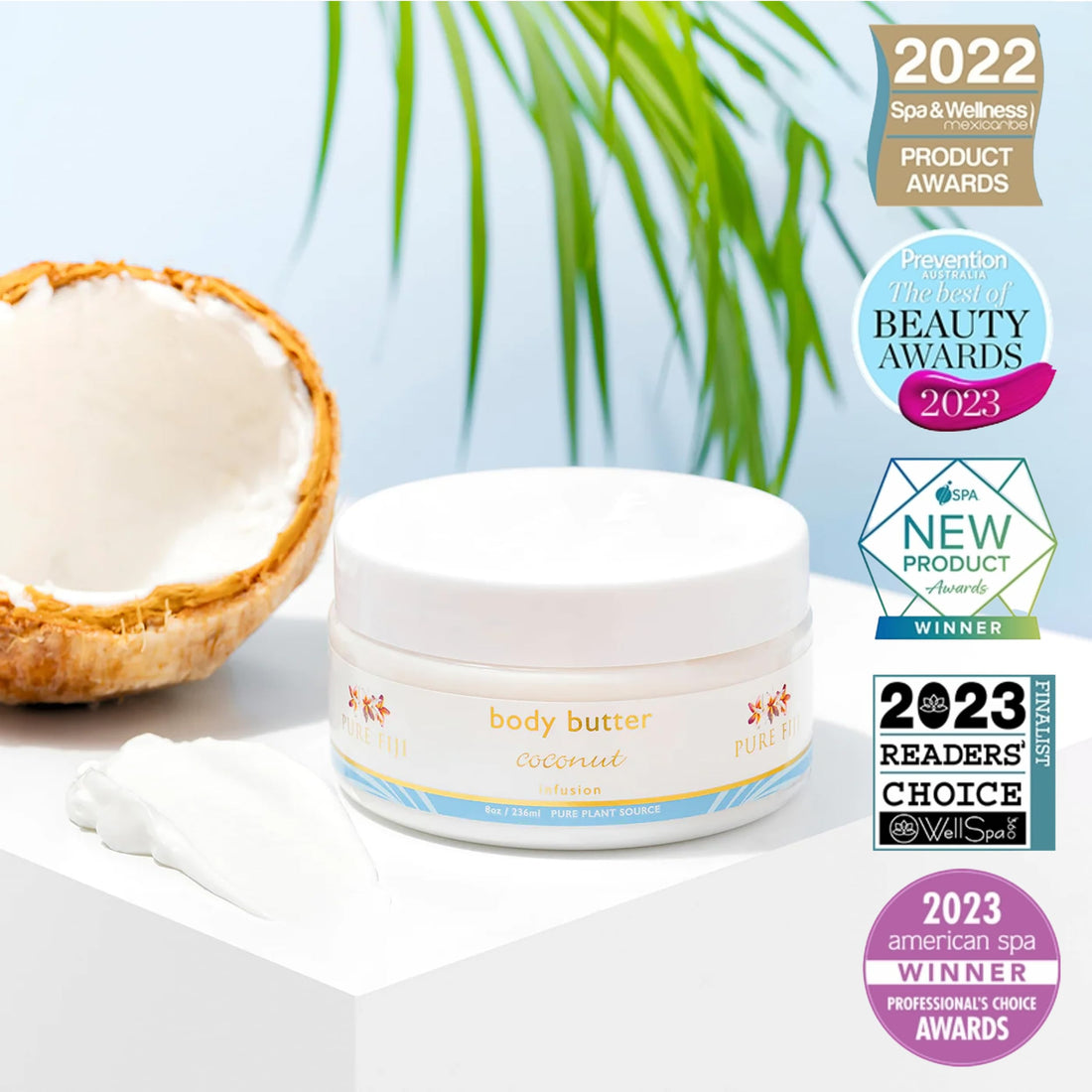 PURE FIJI Body Butter - Moisturizer Body Butter Cream - Face Cream and Body Lotion for Dry Skin with Natural Oils & Vitamin E, Body Butter For Women for Men,Coconut, 8oz