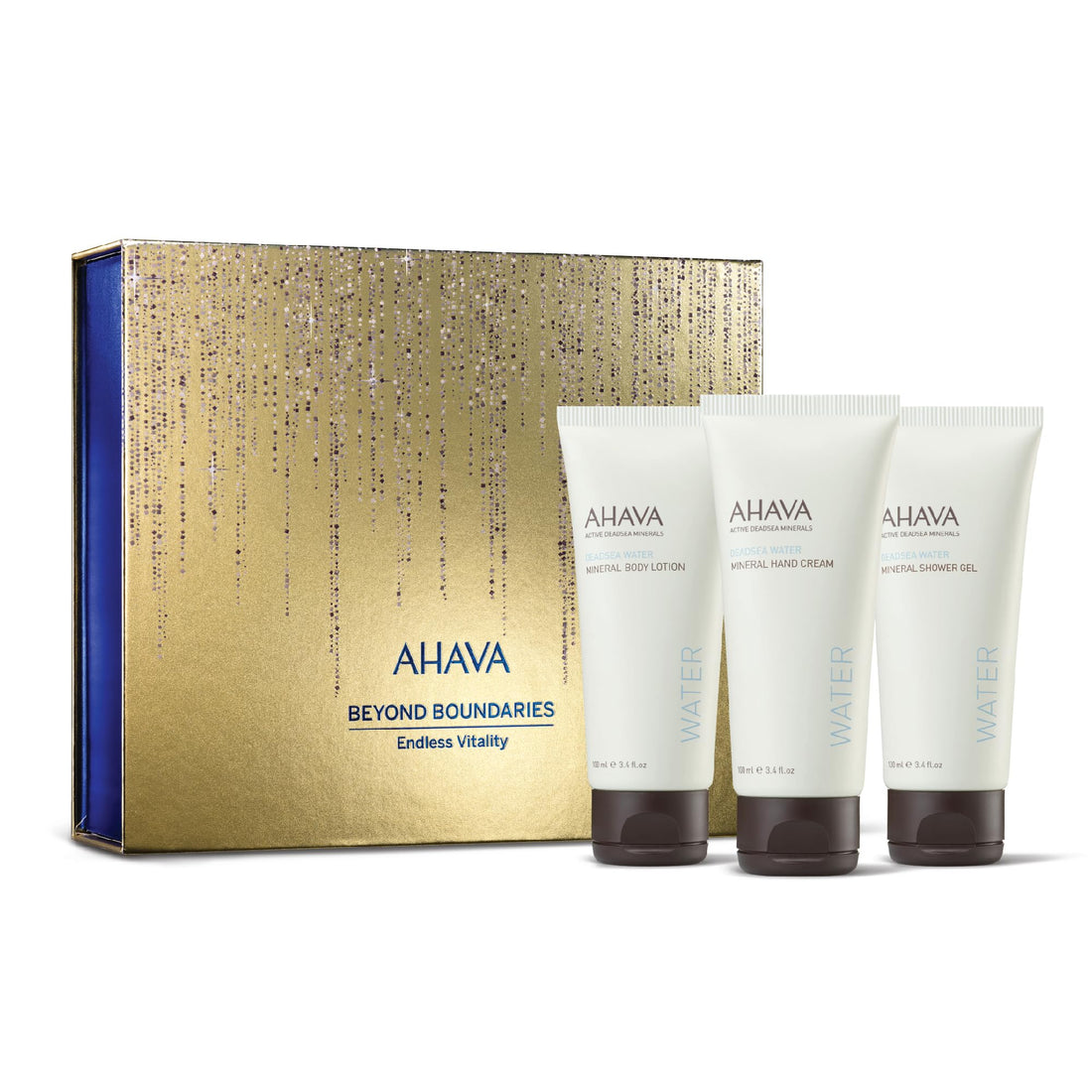 AHAVA Endless Vitality Gift Set - Includes Mineral Body Lotion, Mineral Hand Cream, Mineral Shower Gel 3 x 3.4 Fl.Oz & Sample Crystal Osmoter X6 Serum