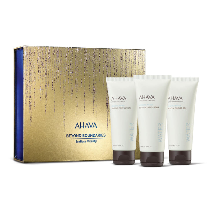 AHAVA Endless Vitality Gift Set - Includes Mineral Body Lotion, Mineral Hand Cream, Mineral Shower Gel 3 x 3.4 Fl.Oz & Sample Crystal Osmoter X6 Serum