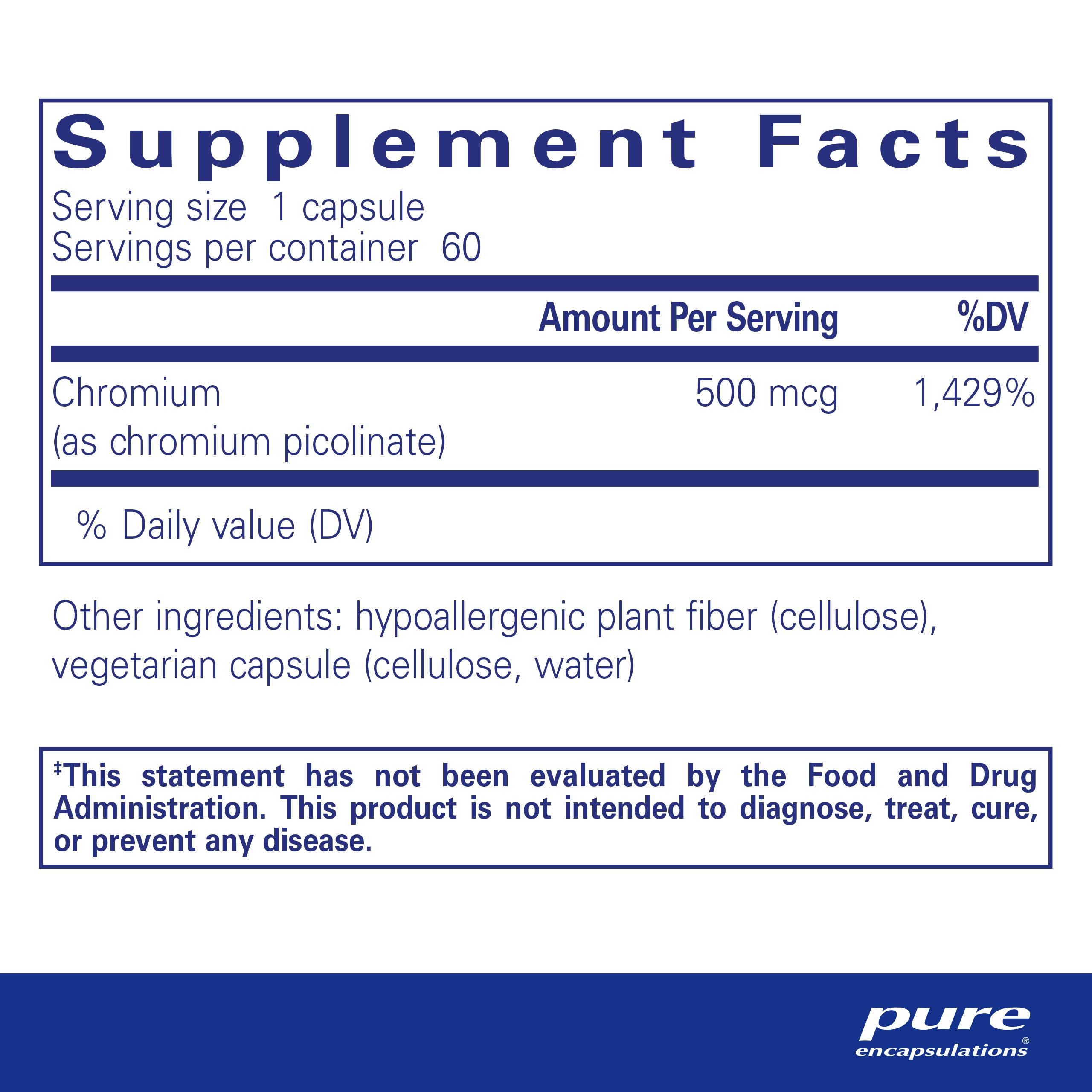 Pure Encapsulations Chromium (Picolinate) 500 mcg - for Lipid & Carbohydrate Metabolism* - Mineral Supplement - Superior Absorption Chromium Supplement - Vegan & Gluten Free - 60 Capsules