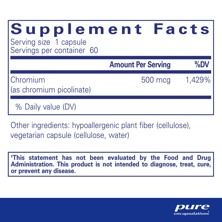 Pure Encapsulations Chromium (Picolinate) 500 mcg - for Lipid & Carbohydrate Metabolism* - Mineral Supplement - Superior Absorption Chromium Supplement - Vegan & Gluten Free - 60 Capsules