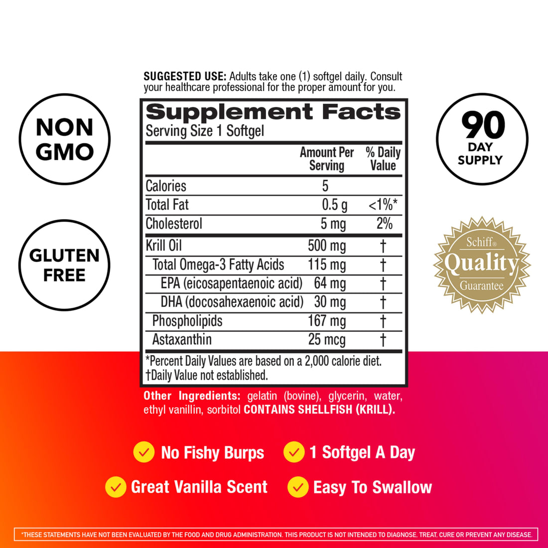 MegaRed Antarctic Krill Oil 500mg Omega 3 Fatty Acid Supplement, Extra Strength EPA & DHA Krill Oil Softgels (90cnt Box), Astaxanthin, Heart Health Supplement with No Fish Oil Aftertaste