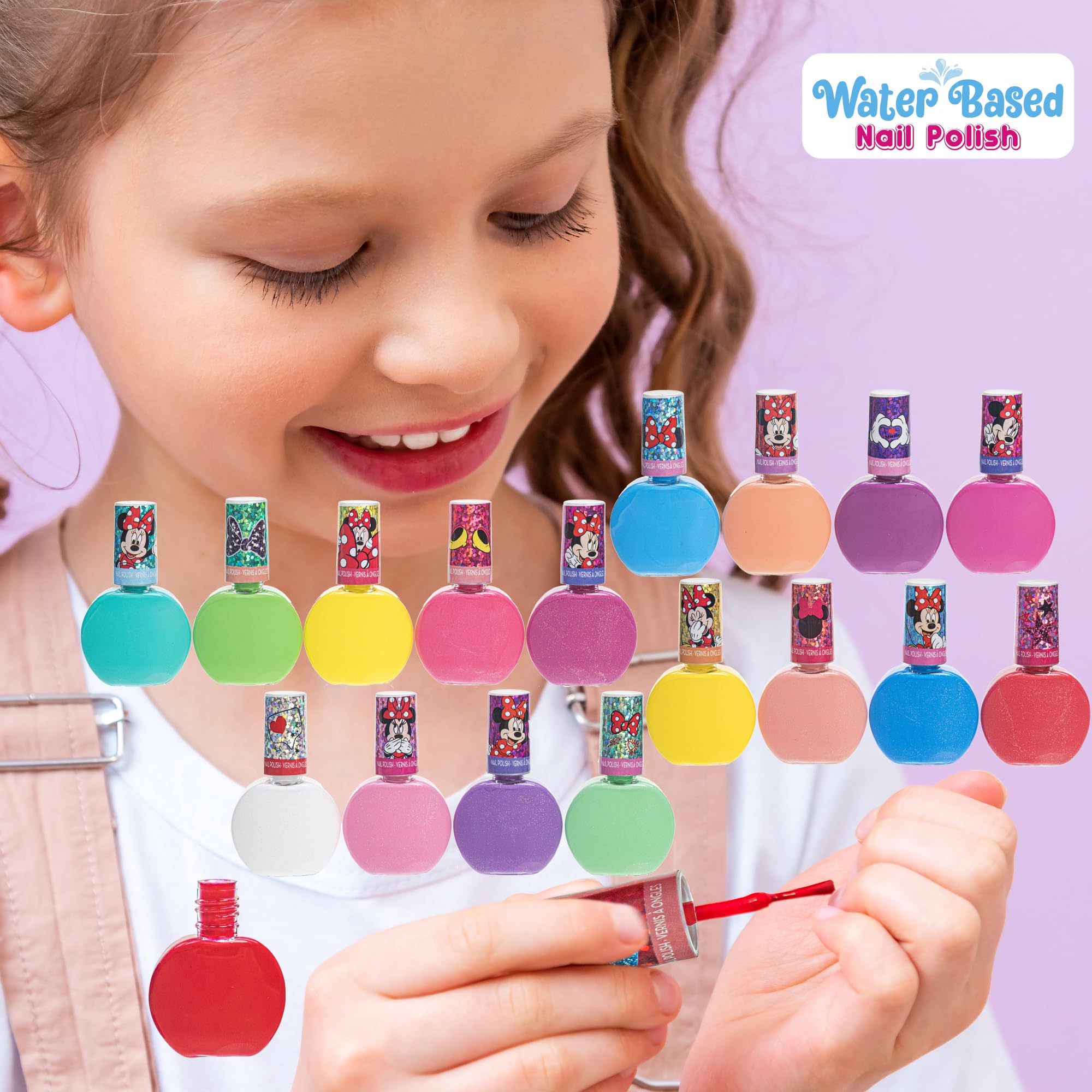 TownleyGirl Disney Minnie Mouse Nail Polish, Lip Balm, Lip Gloss & Hair Accessories (Minnie Mouse 18 Pack Nail Polish Set)