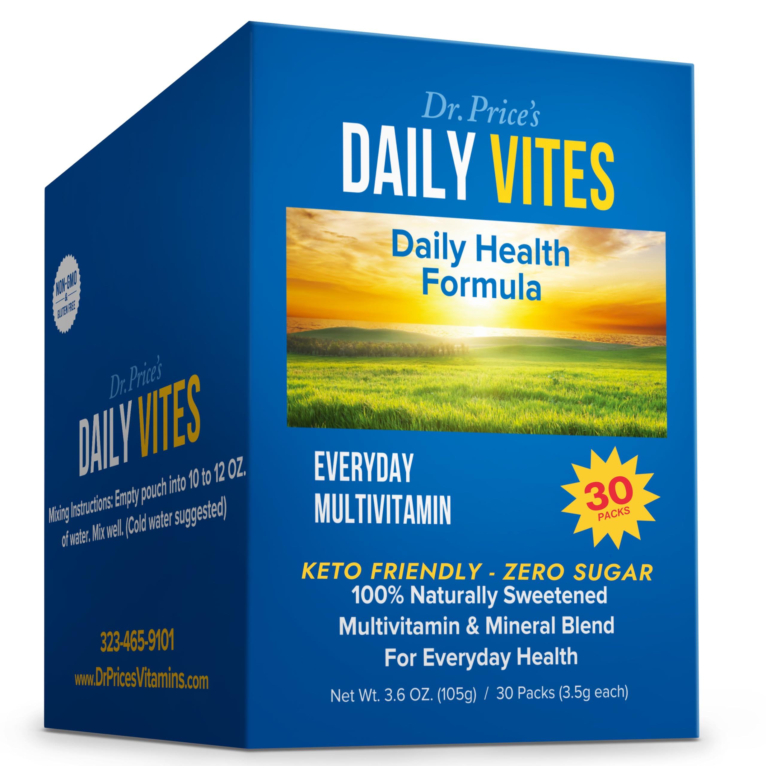 Dr. Price's Vitamins Multivitamin for Women and Men - Supplement Powder Packs - 30 Packets - B Complex Vitamin Supplement - Daily Vites - Minerals for Water - No Sugar, Non GMO, Gluten Free Drink Mix