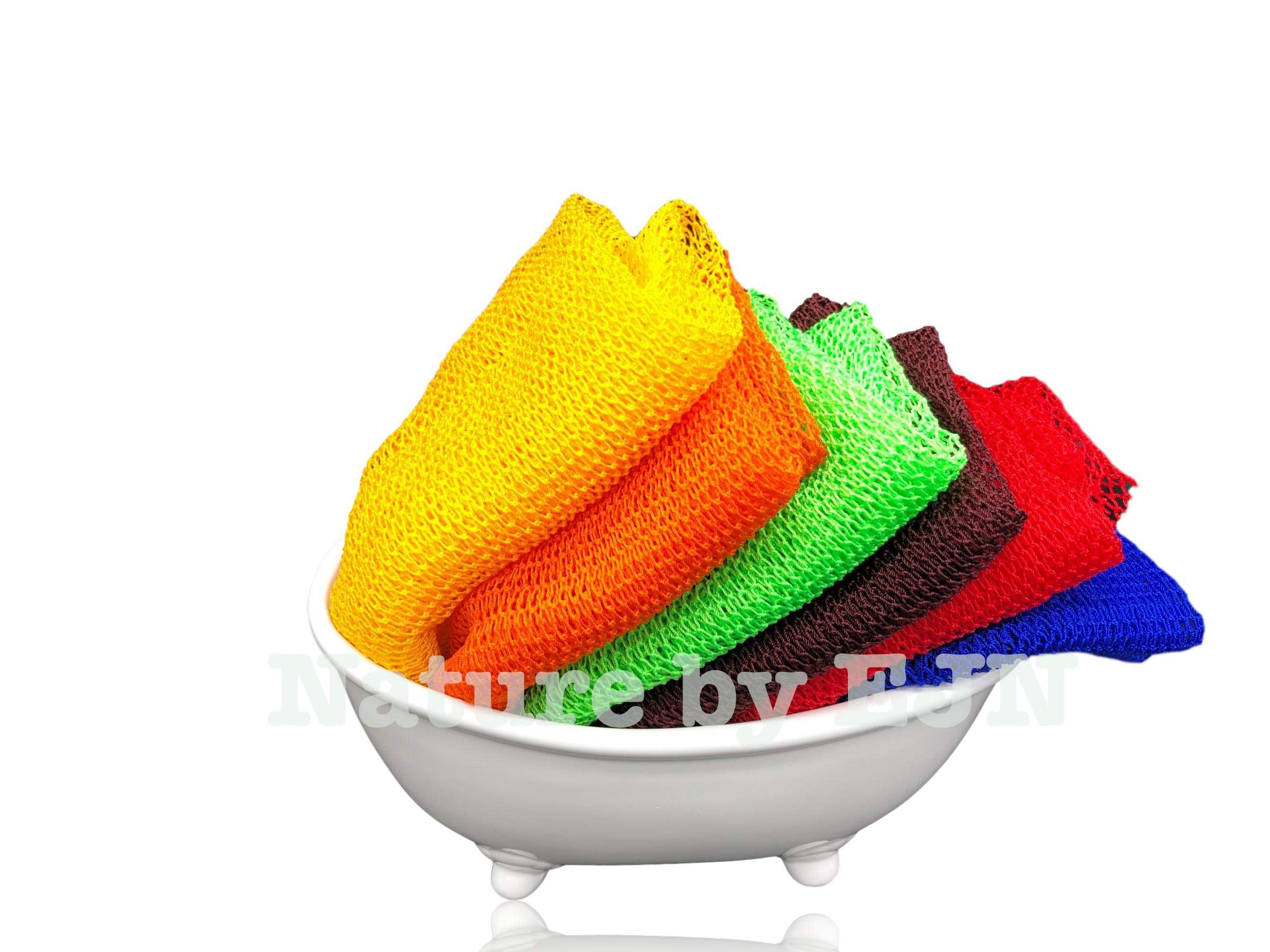 Nature by EJN - Net Bath Sponge, Customized N1 Weave, NKN Naturals, Long, Skin Exfoliation, African, Ghana, Porous, Stretches Horizontally to Approximately 49 (Brown)
