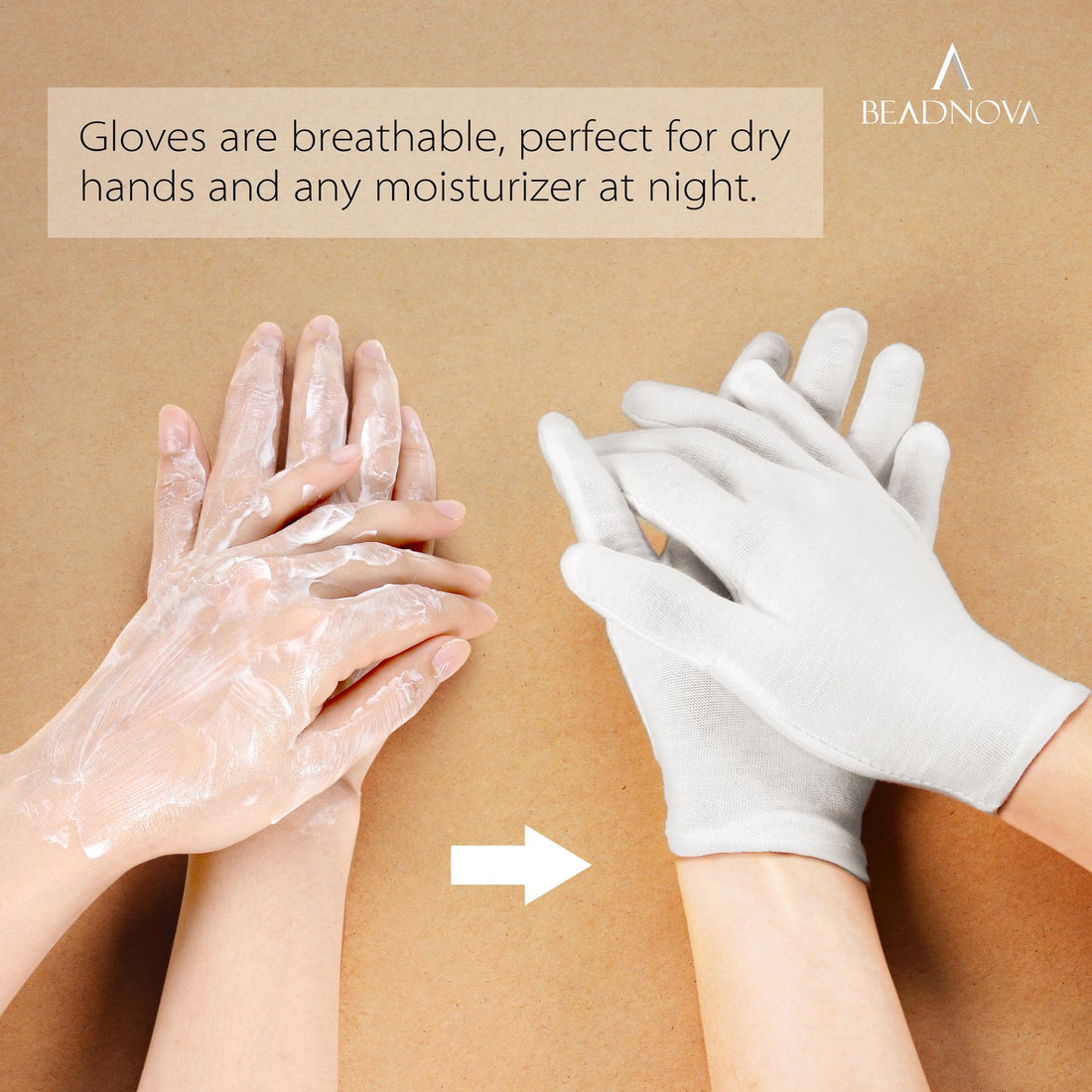BEADNOVA Cotton White Gloves for Dry Hands Eczema Glove Liners for Moisturizing Inspection Jewelry for Women Men (8 Pairs)