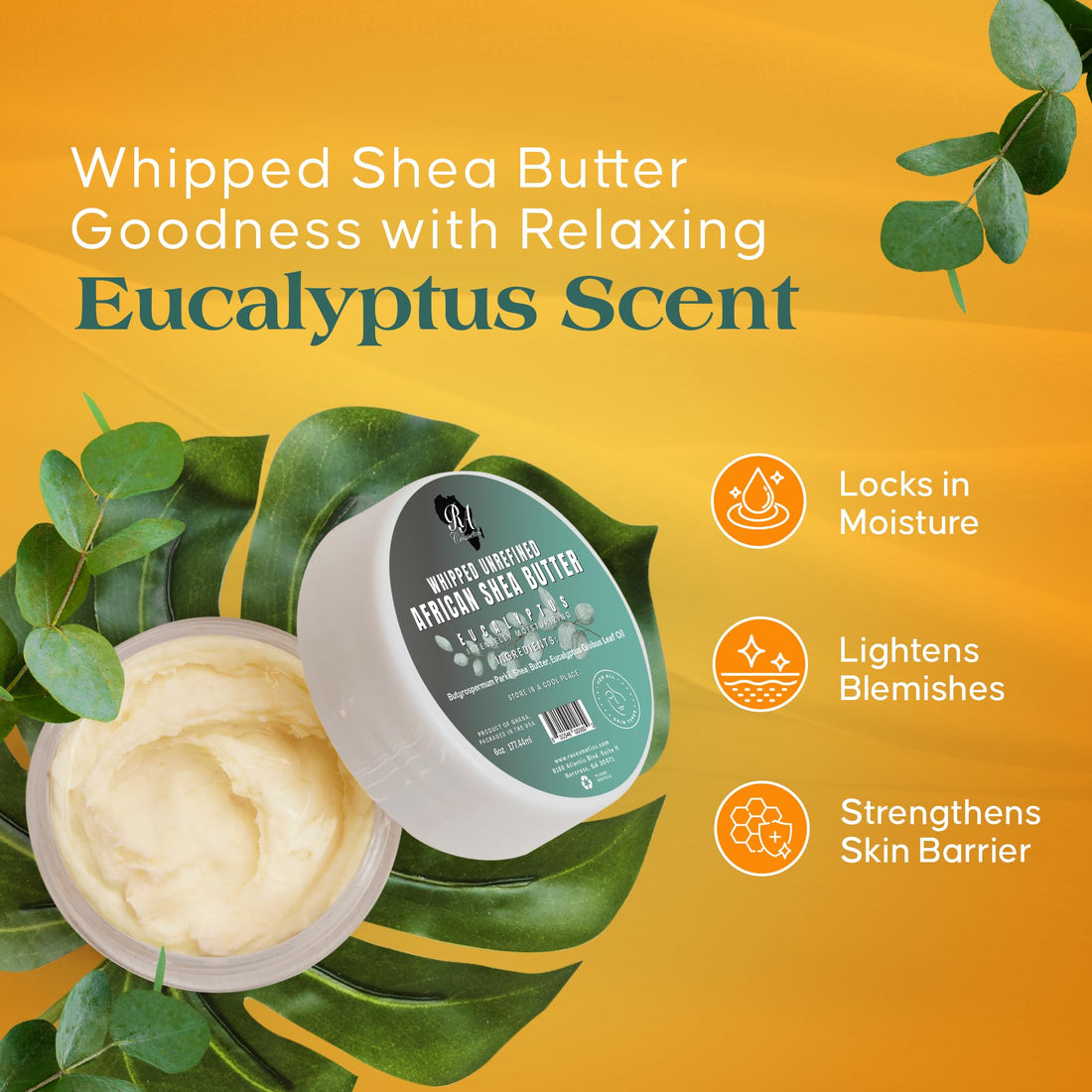 RA COSMETICS - 100% Natural Whipped Moisturizing African Shea Butter 6 oz Unscented Ultimate Skin Moisturizer