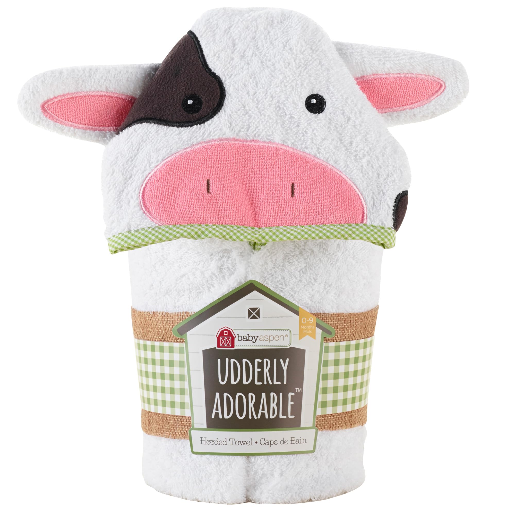 Baby Aspen Utterly Adorable Cow Hooded Towel/Baby Robe, 0-9 Months