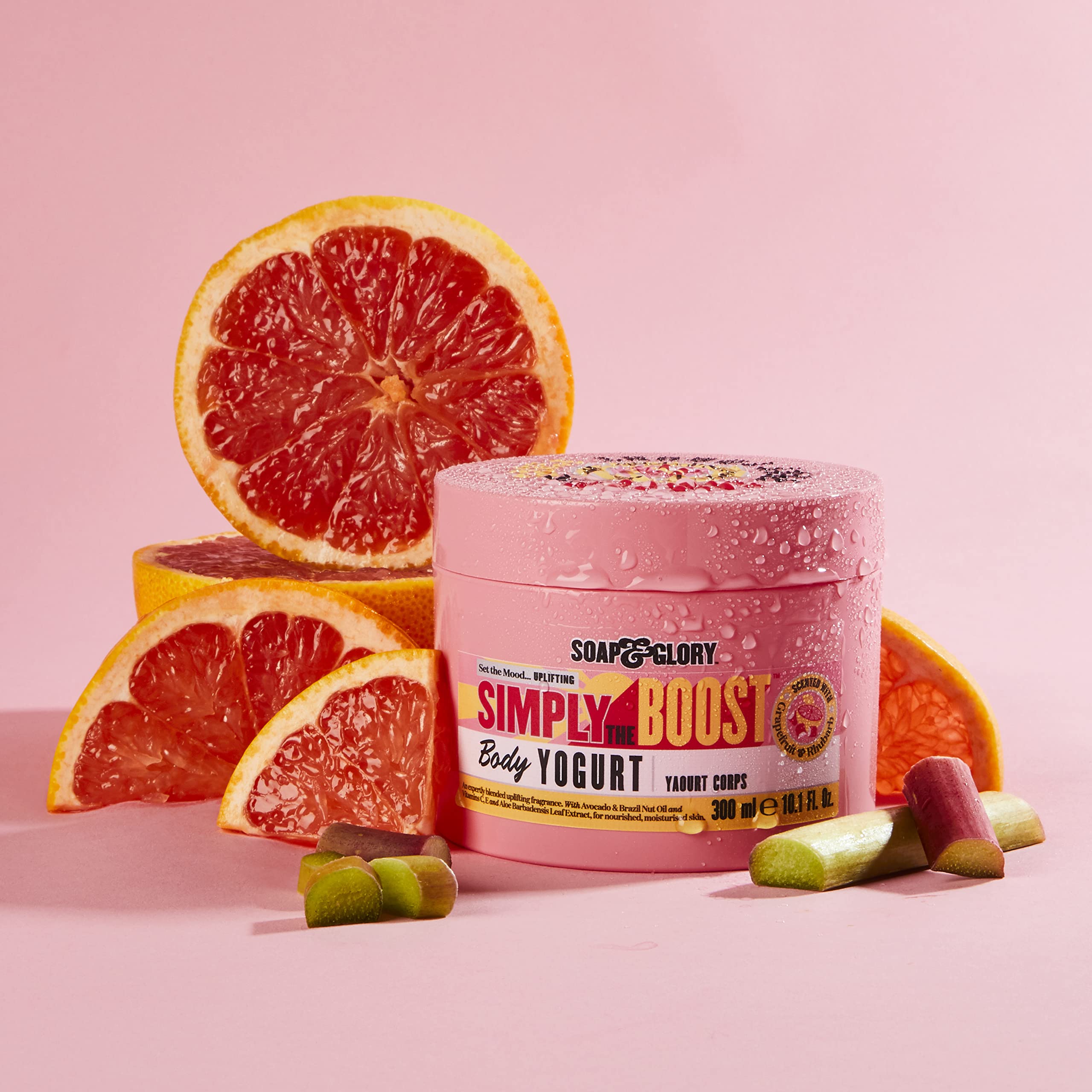 Soap & Glory Simply The Boost Body Yogurt - Lightweight Nourishing Body Moisturizer & Hydrating Skin Cream - Mood Boosting Grapefruit, Bergamot & Rhubarb Body Cream for Refreshed Dry Skin (300ml)
