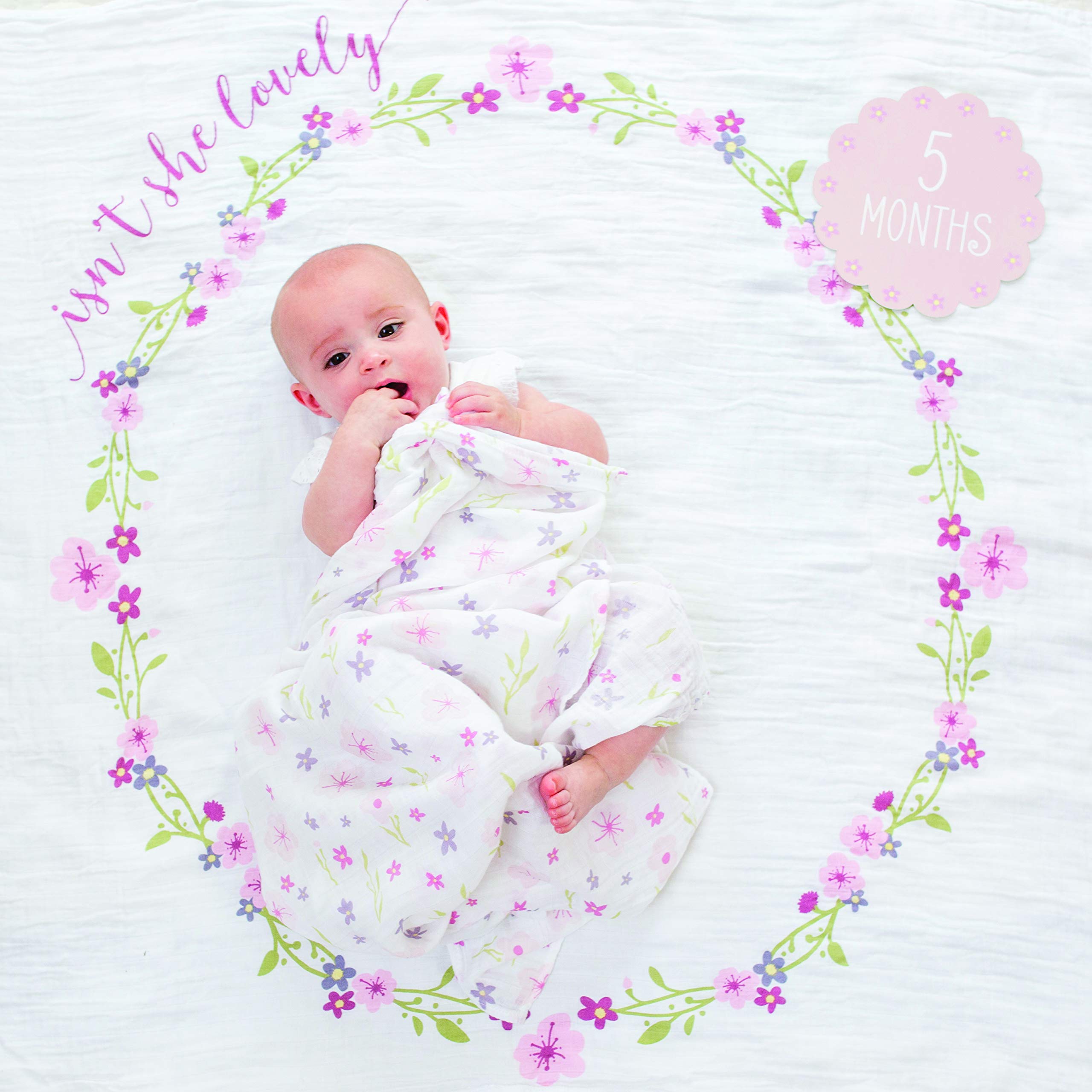 lulujo Baby’s First Year Milestone Blanket and Card Set | 40in x 40in (Isn't She Lovely)