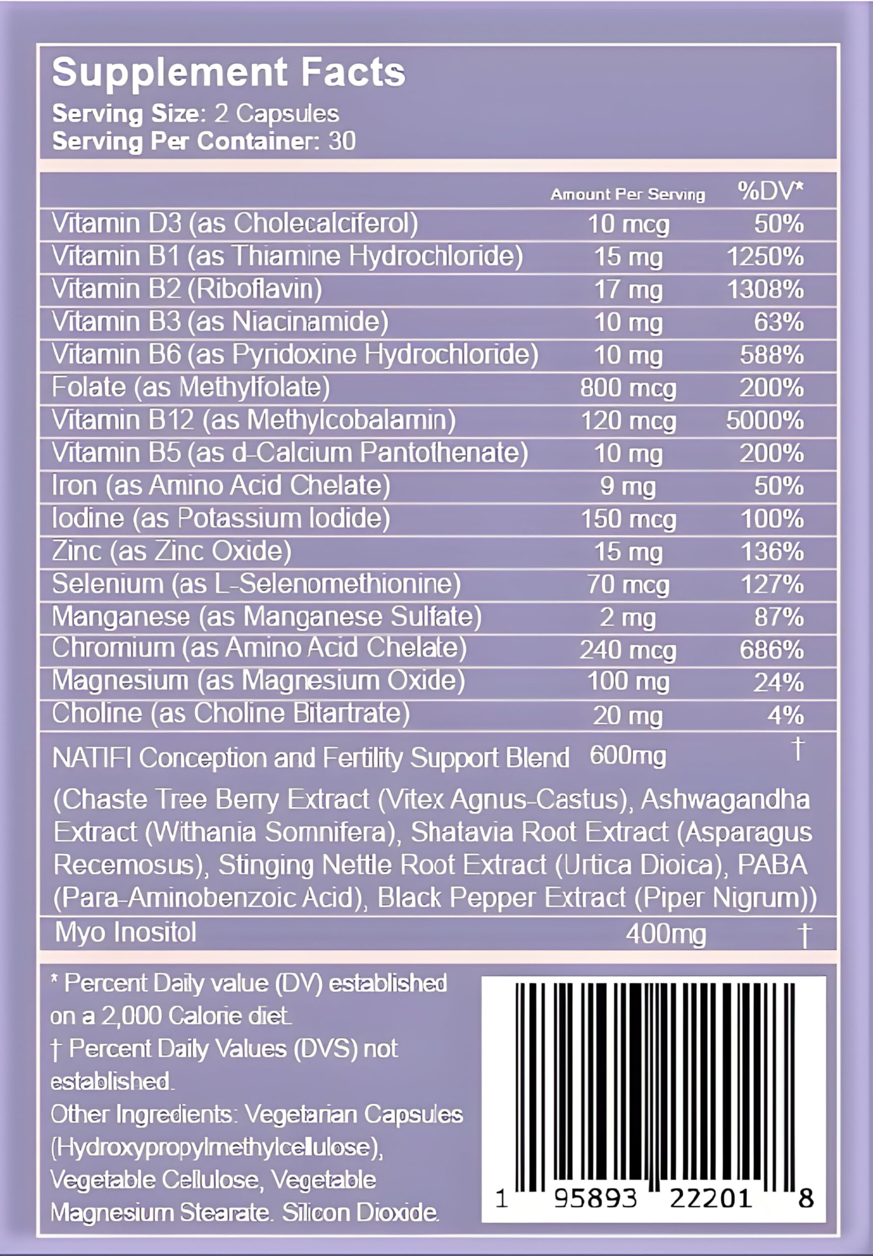 Natifi Conception Fertility Prenatal Vitamins Regulate Cycles, Balance Hormones, Aid Ovulation. Conception Multivitamin for Women. Healthier Pregnancy -60 Capsules- Folic Acid, Myo Inositol, Vitex.