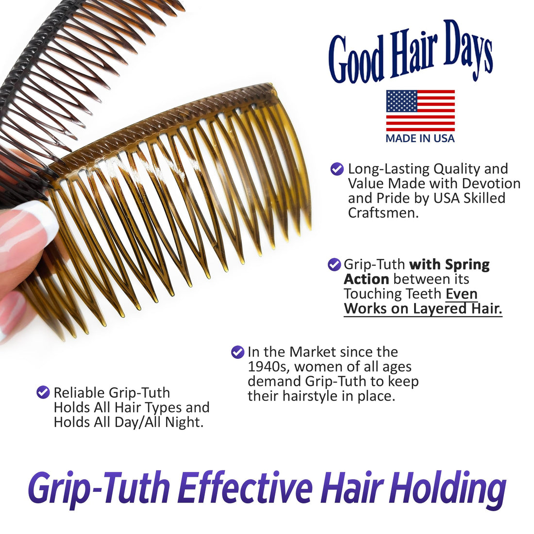 Grip-Tuth Hair Combs - Set Of 2 by EasyComforts Clear/LG AD