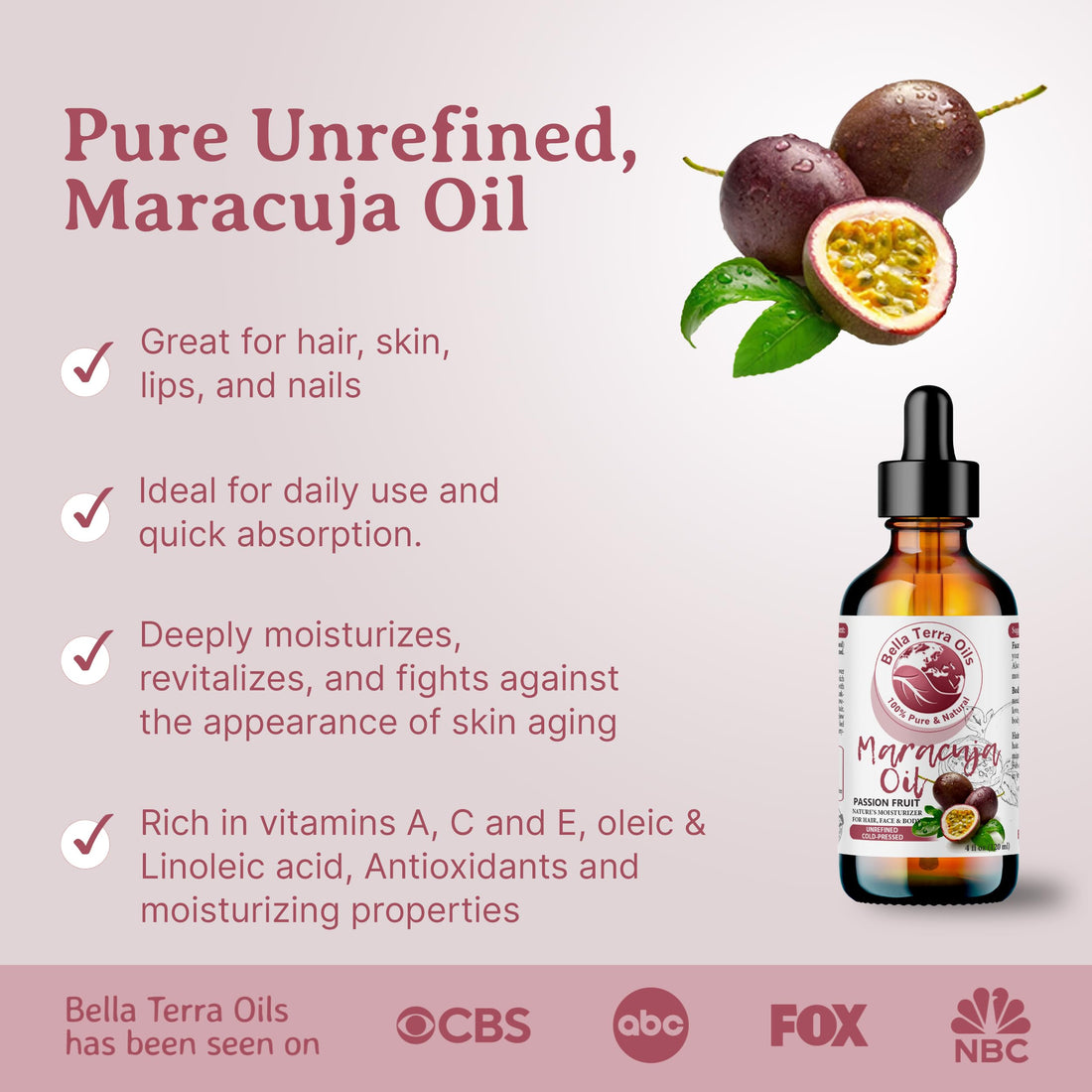 NEW Maracuja Oil (Passion Fruit). 16oz. Cold-pressed. Unrefined. Organic. 100% Pure. Non-GMO. Hexane-free. Fights Wrinkles. Softens Hair. Natural Moisturizer. For Hair, Skin, Beard, Stretch Marks.