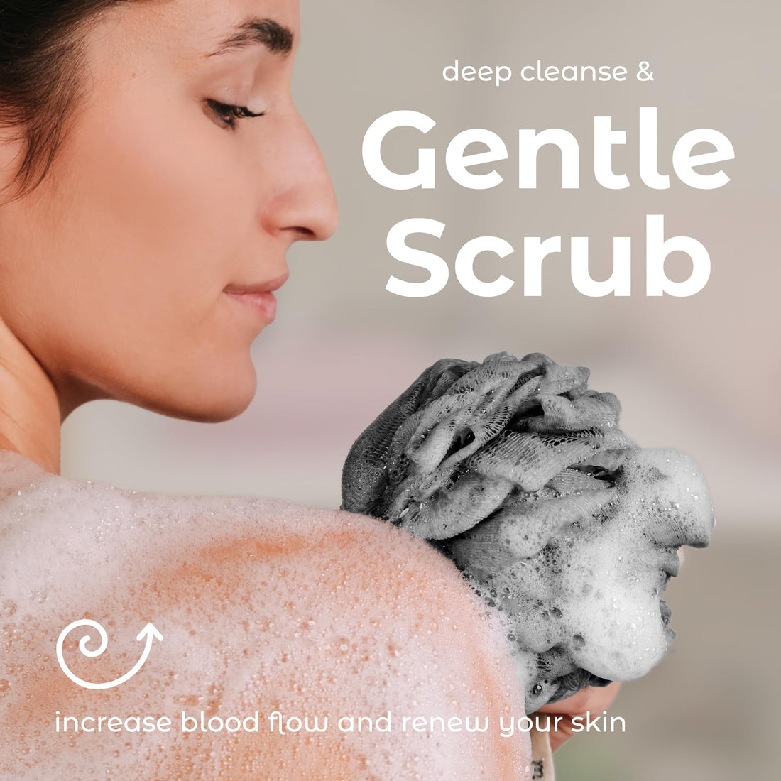 MainBasics Bath Shower Loofah Sponge Pouf Body Scrubber Exfoliator Body Wash Sponge (Set of 3, Earthy Love)