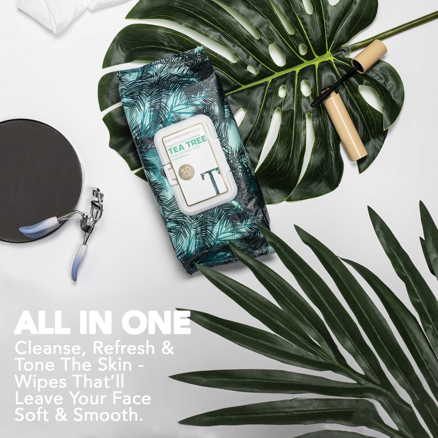 Body Prescriptions - 2 Pack (60 Count Each) Tea Tree Facial Cleansing, Pore Refining Wipes