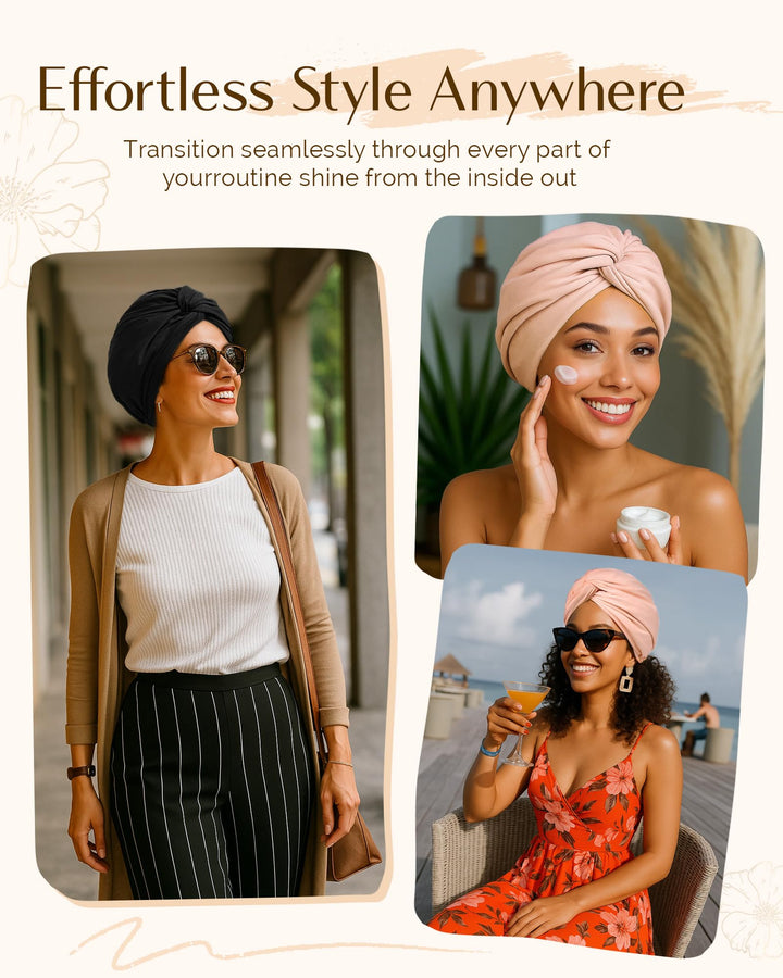 YANIBEST Satin Lined Hair Bonnet for Sleeping, Silk Turban, Hair Wrap Chemo Headwear for Women Natural Curly Hair, Black