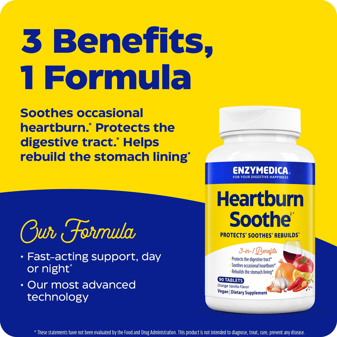 Enzymedica, Heartburn Soothe, Fast-Acting Digestive Aid, Vanilla Orange, 90 Chews (45 Servings)
