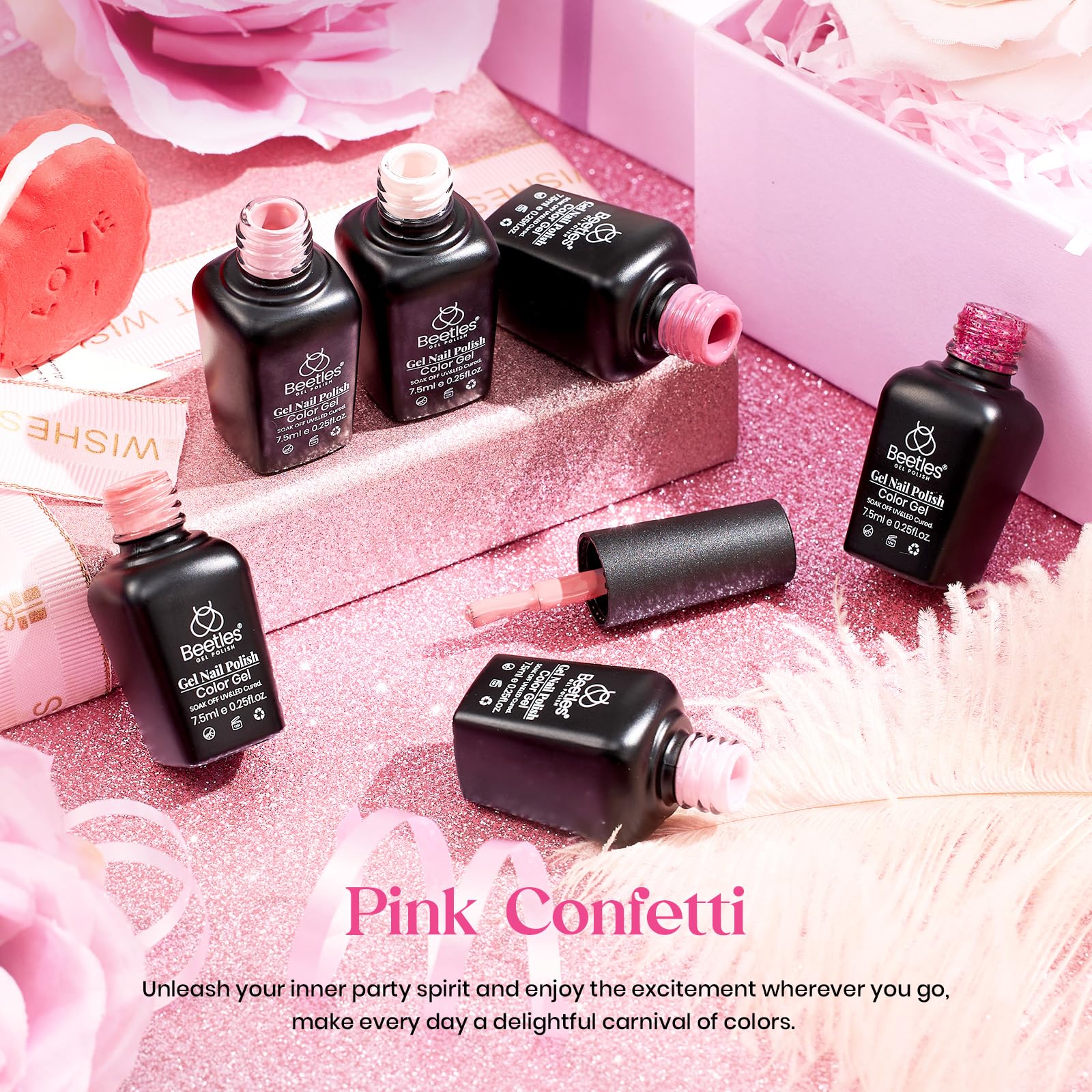 Beetles Purple Gel Nail Polish Set, 6 Colors Nude Deep Purple Pink Glitter Gel Polish Confetti Collection Soak Off Uv Led Nail Art Manicure Kit Gifts for Women