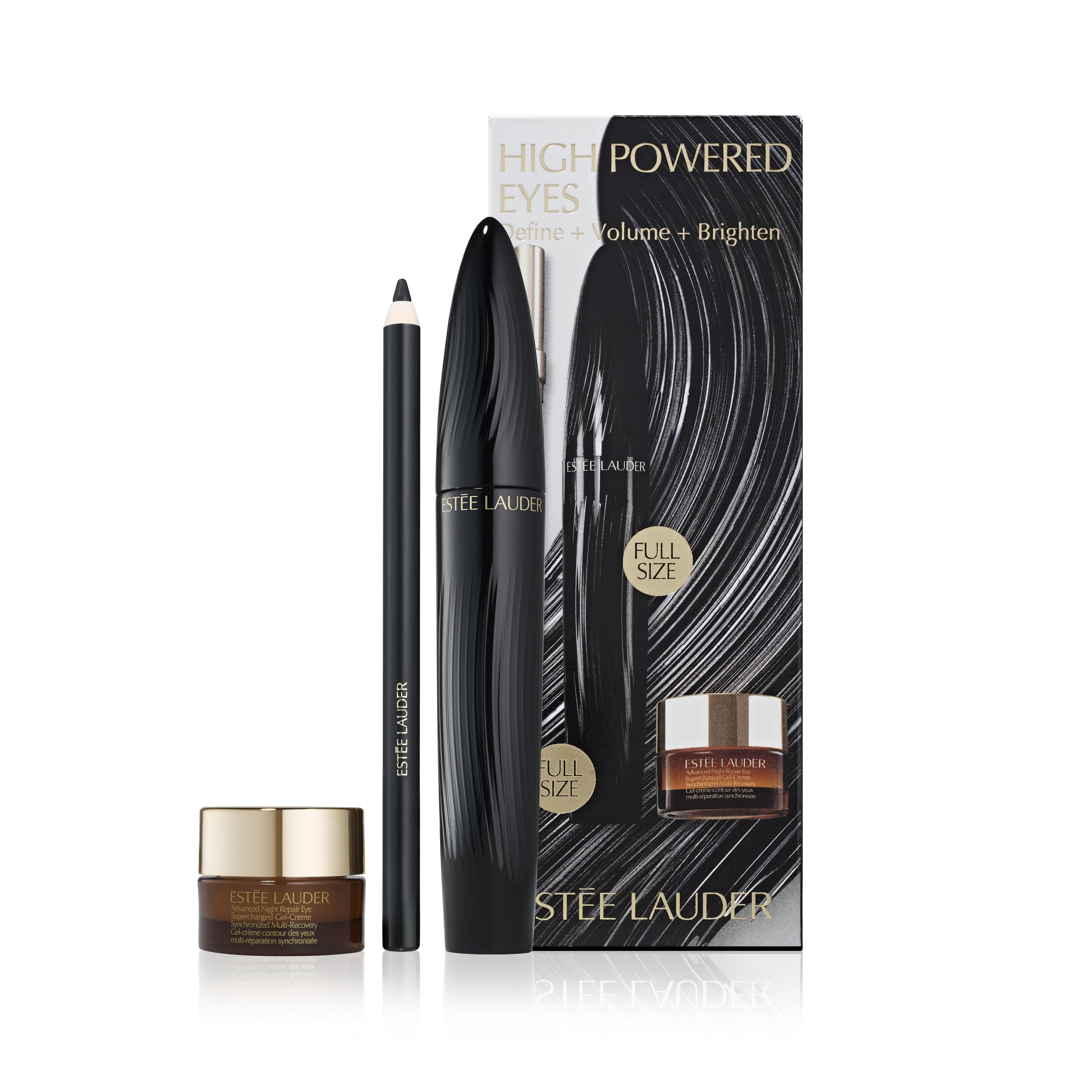 Estée Lauder High Powered Eyes Turbo Lash Mascara 3 Piece Set | Define + Volume + Brighten | Includes Mascara, Eye Cream, Eyeliner