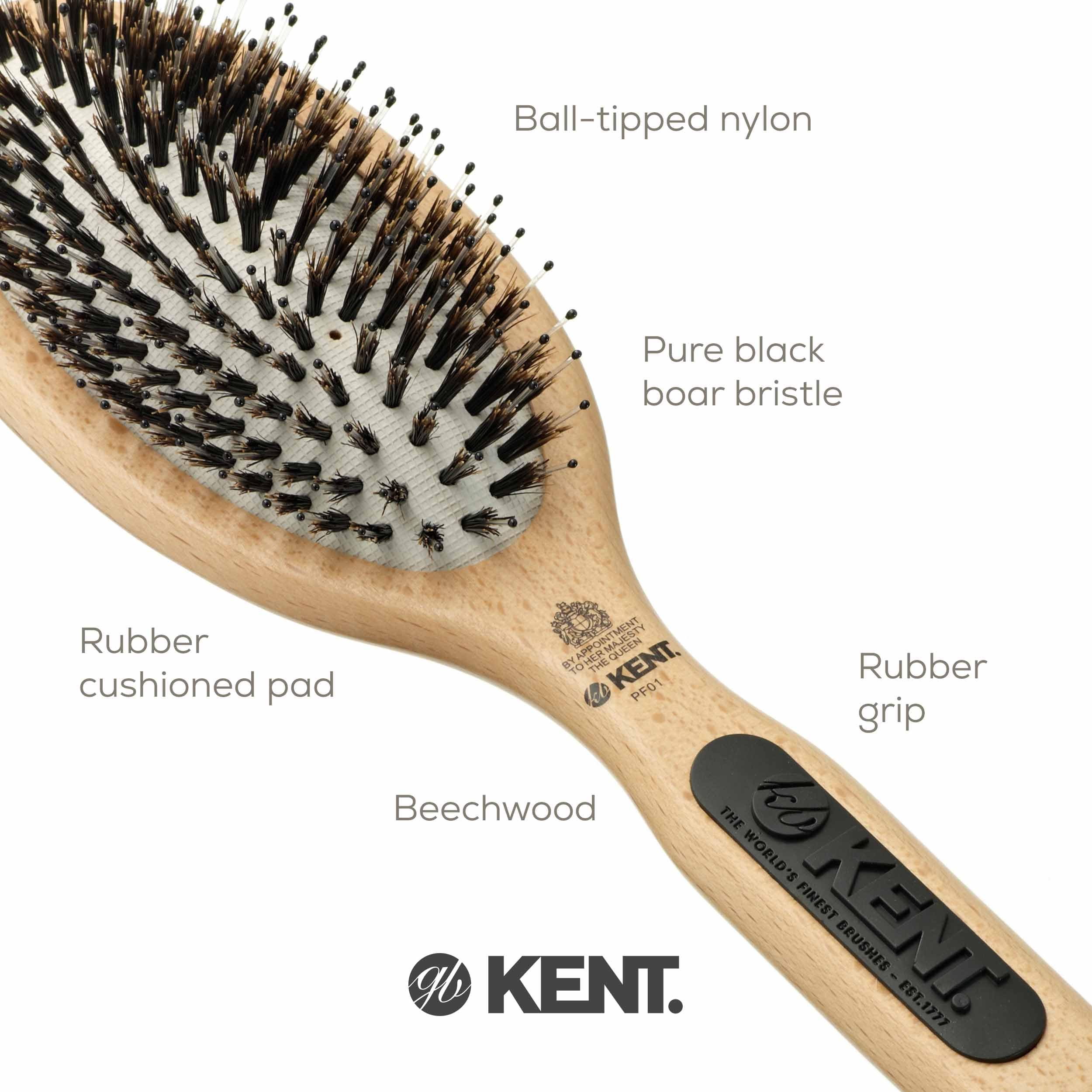 Kent Natural Shine Large Cushion Porcupine and Bristle Hairbrush