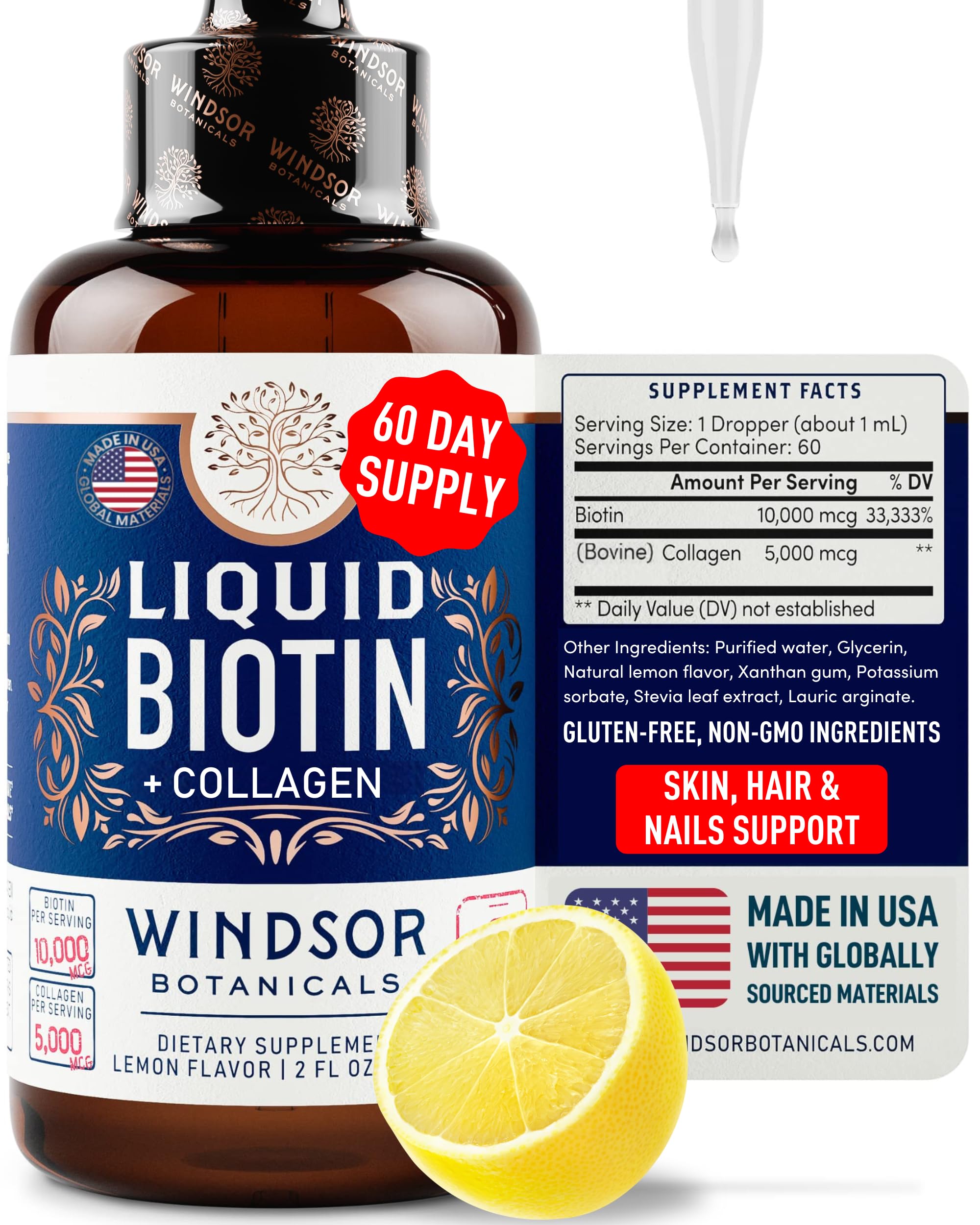 Liquid Biotin for Hair Growth Collagen - Biotin Liquid 10,000mcg Collagen 5,000mcg Extra Strength Liquid - Liquid Collagen and Biotin Drops for Hair Growth - Biotin and Collagen Drops for Women - 2oz