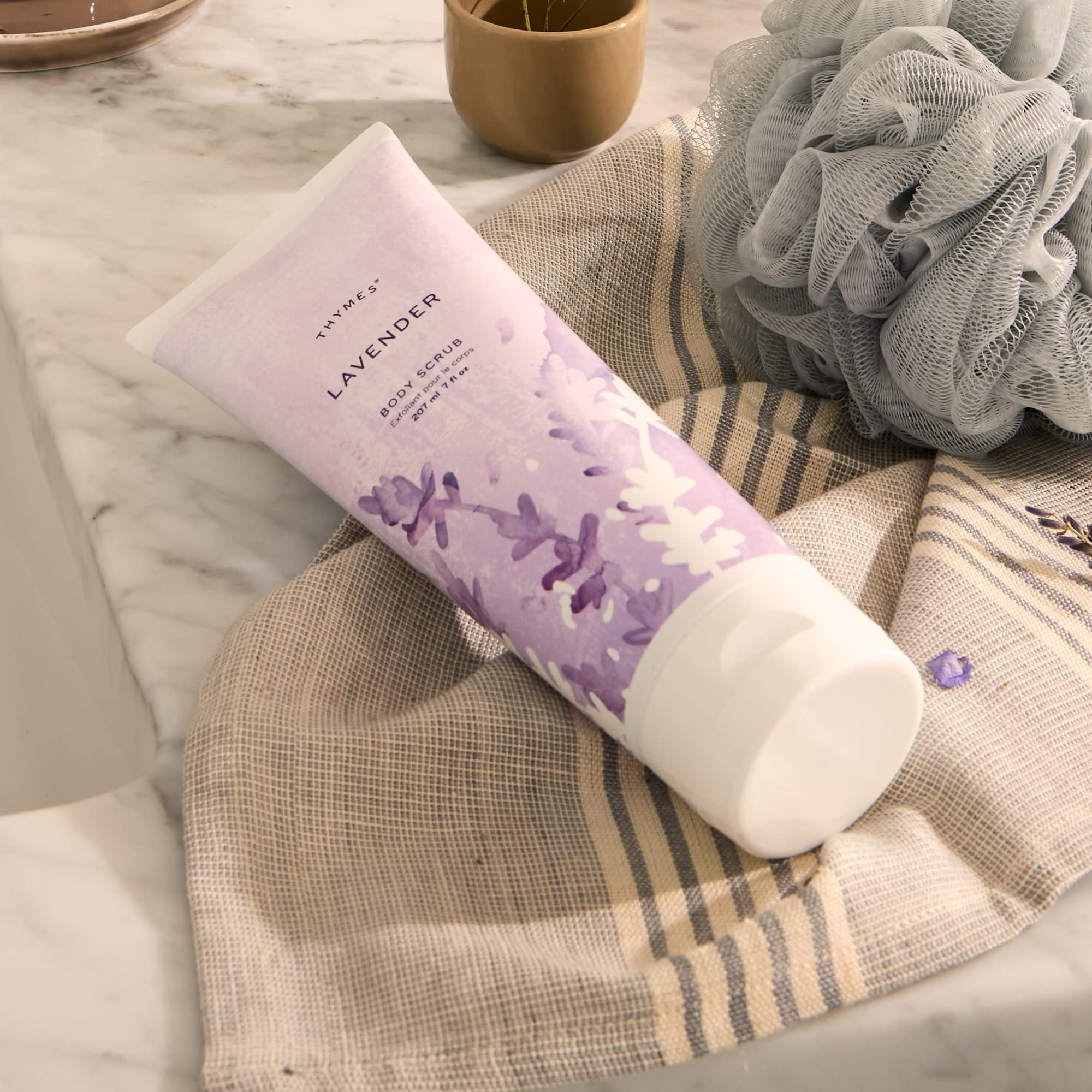 Thymes Lavender Body Scrub - Body Exfoliator for Skin Care Routine - Moisturizing and Exfoliating Body Scrub, Face Scrub, Foot Scrub, or Hand Scrub (7 Fl Oz)