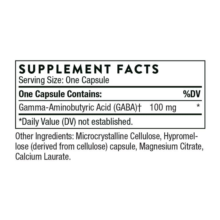 THORNE PharmaGABA-100 - GABA Supplement - 100 mg Natural Source Gamma-Aminobutyric Acid - Support a Calm State of Mind and Restful Sleep - 60 Capsules