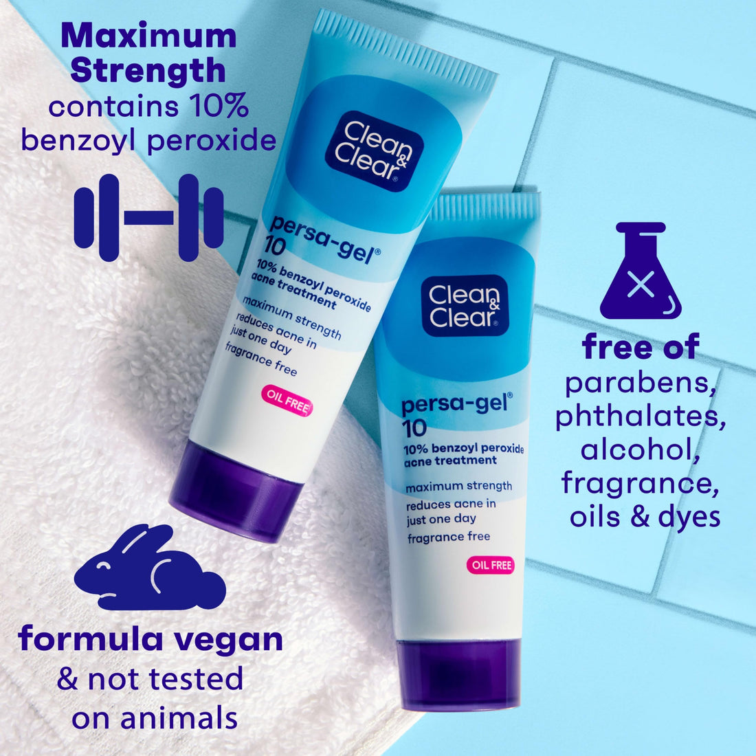 Clean & Clear PersaGel 10 Acne Medication Spot Treatment with Maximum Strength 10 Benzoyl Peroxide Topical Pimple Cream Acne Gel medication for Face Acne with Benzoyl Peroxide, (pack of 4)