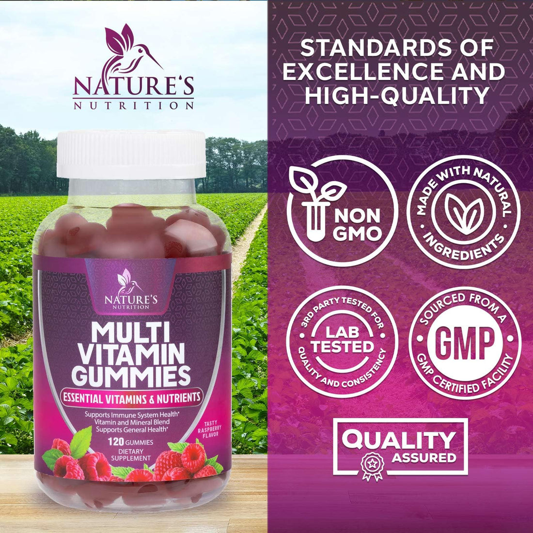 Multivitamin Gummy Vitamins, Berry Flavored Adult Daily Vitamins for Women & Men with Multi Vitamin A, C, D, E, B6, B12, Zinc & Antioxidants Supplement for Immune Health Support, Non-GMO - 120 Gummies