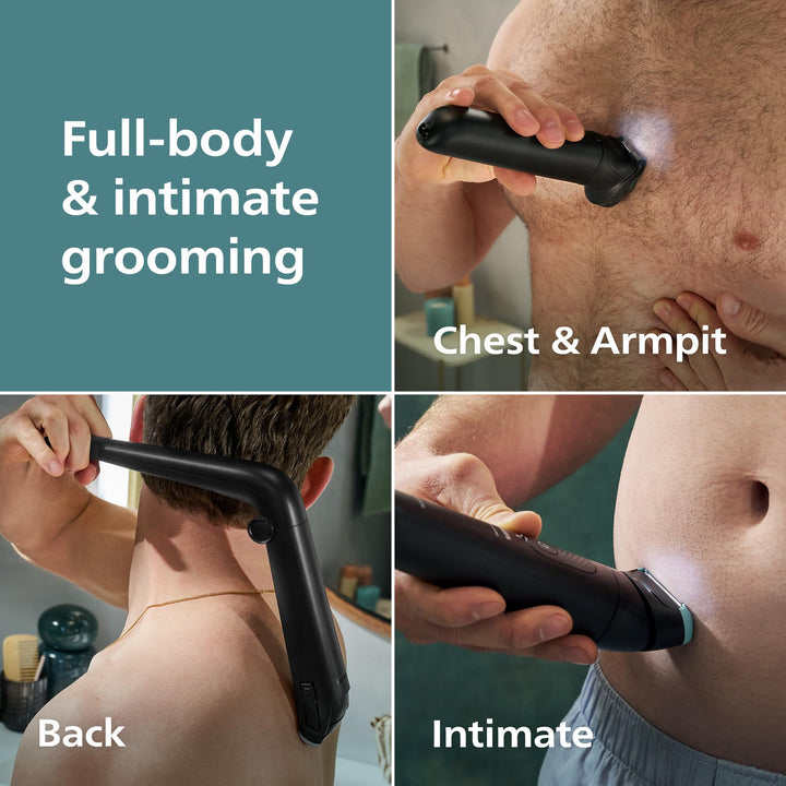 Philips Norelco Body Groomer 7000 Series, Men's Whole Body Groomer, Contour-Following 2D Flexing Head, Triple Protect Shave System & Intimate Body Hair Trimmer, 100% Showerproof, BG7480/50
