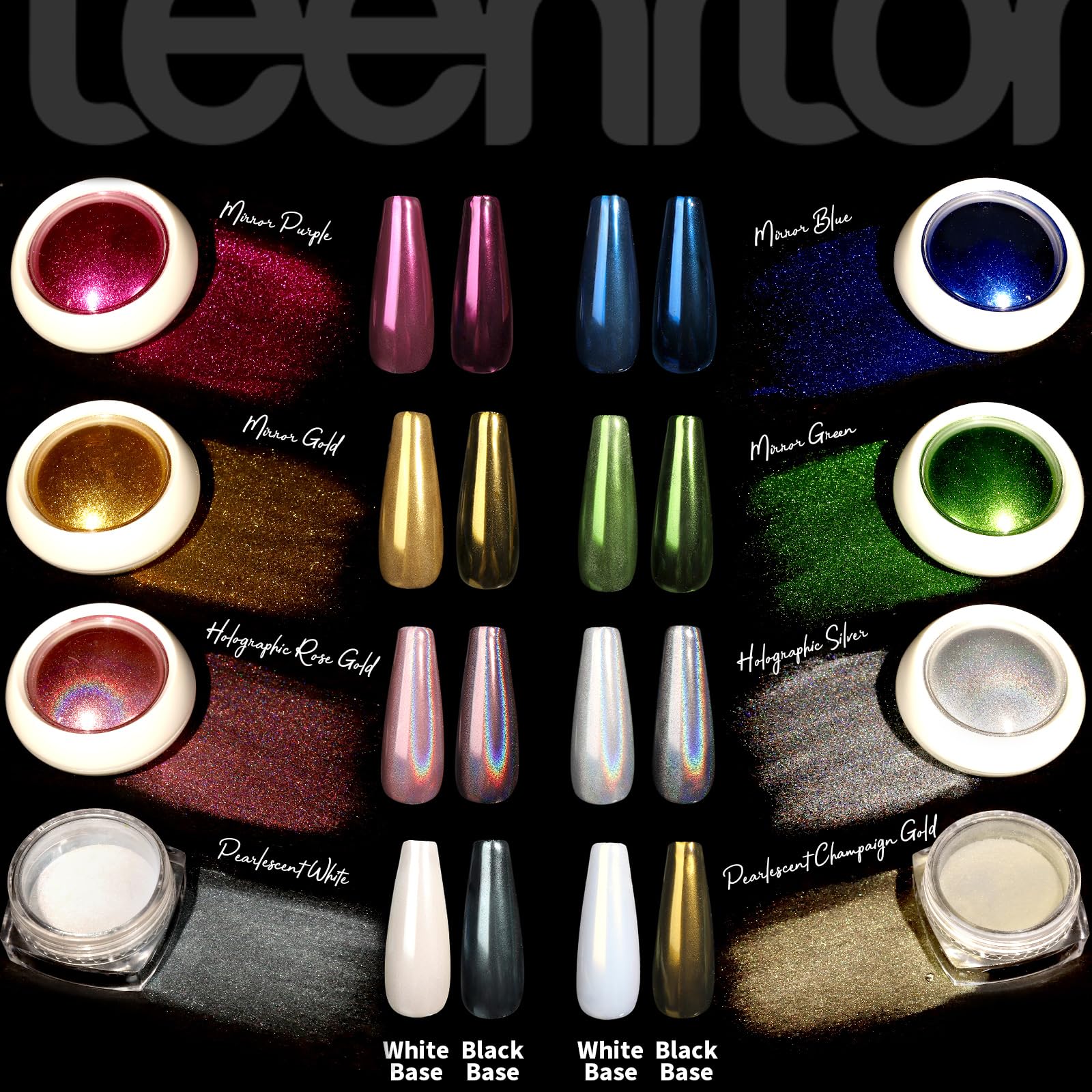 Teenitor Chrome Nail Powder with 3D Nail Gel, Nail Supplies Chrome Powder for Nails Gold Chrome Nail Powder, Nail Art Tools White Pearl Chrome Nail Powder