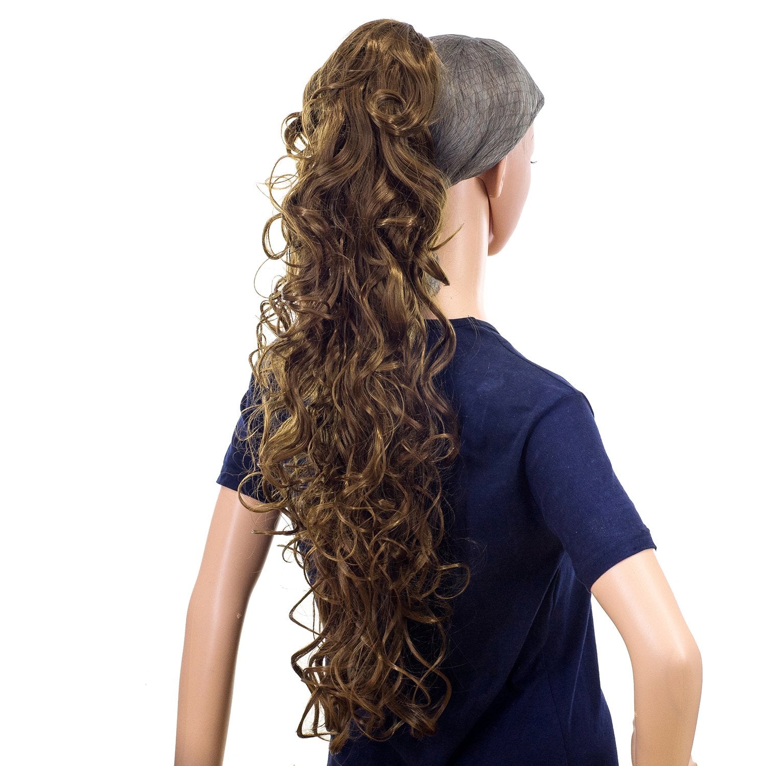12#-Light Brown: Swacc 24-Inch Long Messy Curls Claw Clip Ponytail Extensions Synthetic Clip In Drawstring Curly Ponytail Hairpiece Jaw Clip Hair Extensions (12#-Light Brown)