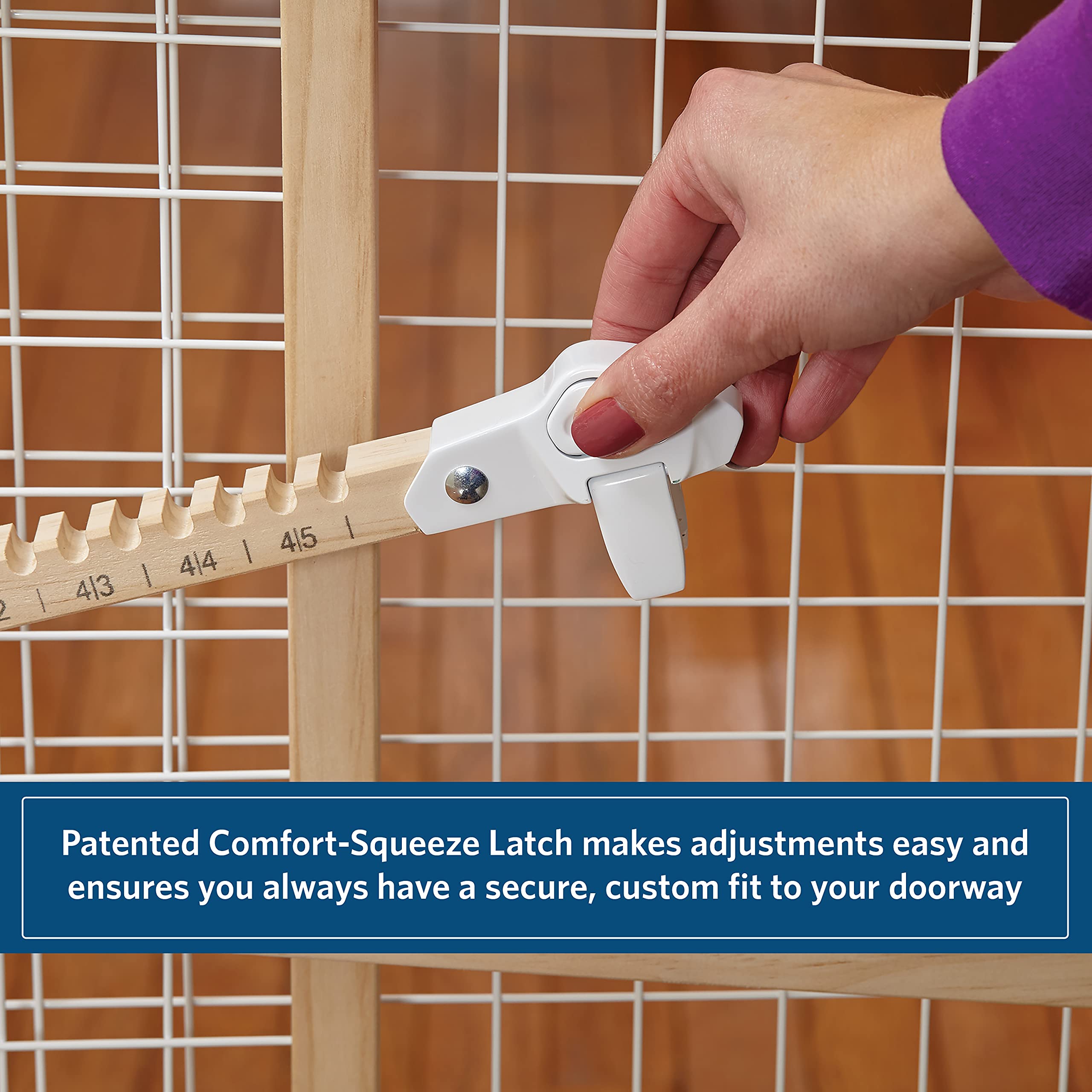 MidWest Homes for Pets Wire Mesh Pet Safety Gate, Pressure Mounted Dog Gate Measures 32 Inches Tall & Expands to 29-50 Inches Wide, Natural Wood & White Powder Coated Wire Mesh