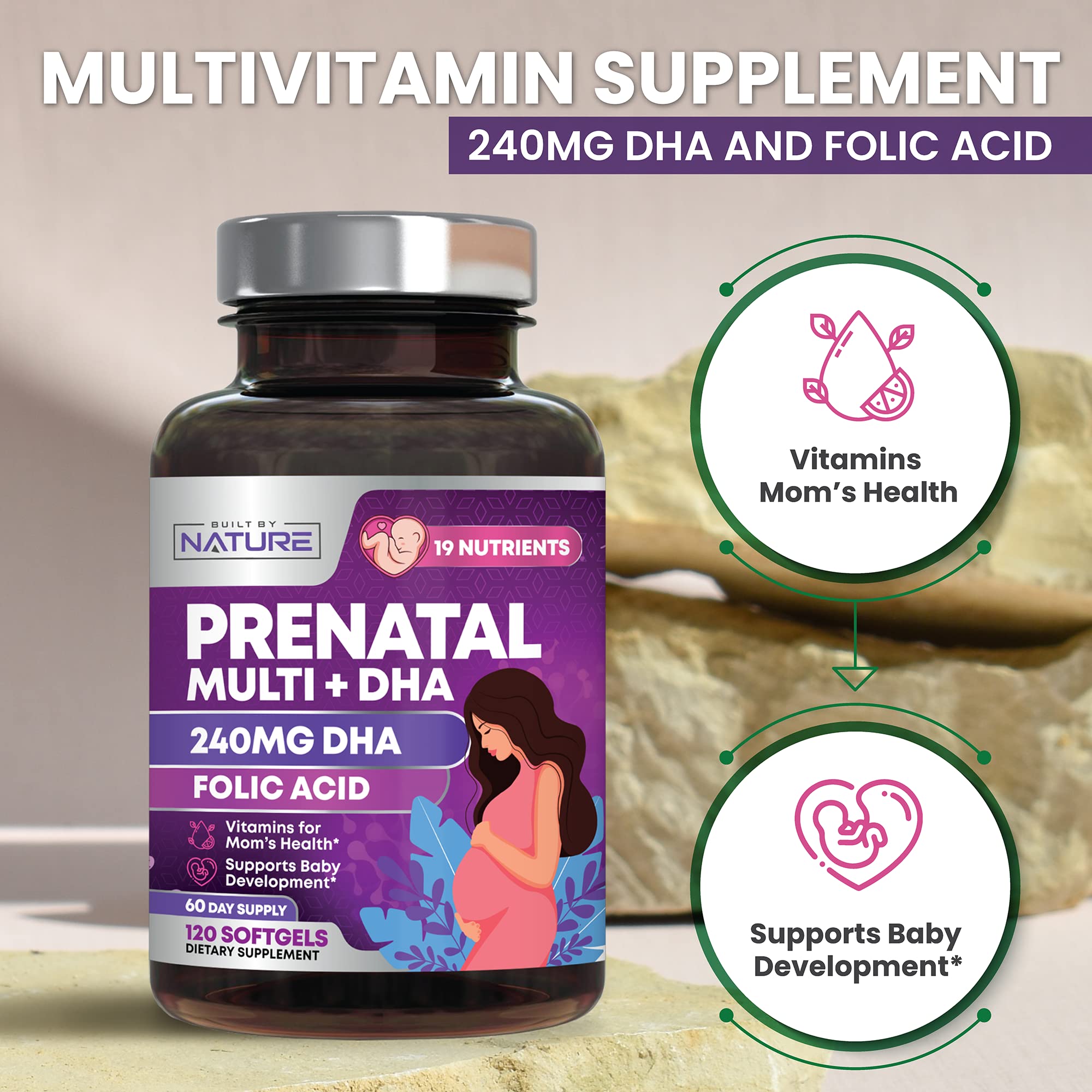 Prenatal Vitamins for Women - Multivitamin with DHA, Folic Acid, Vitamin C, B12, Iron & Omega-3 - Before, During & Post Pregnancy Supplement for Healthy Growth & Brain Development - 120 Softgels